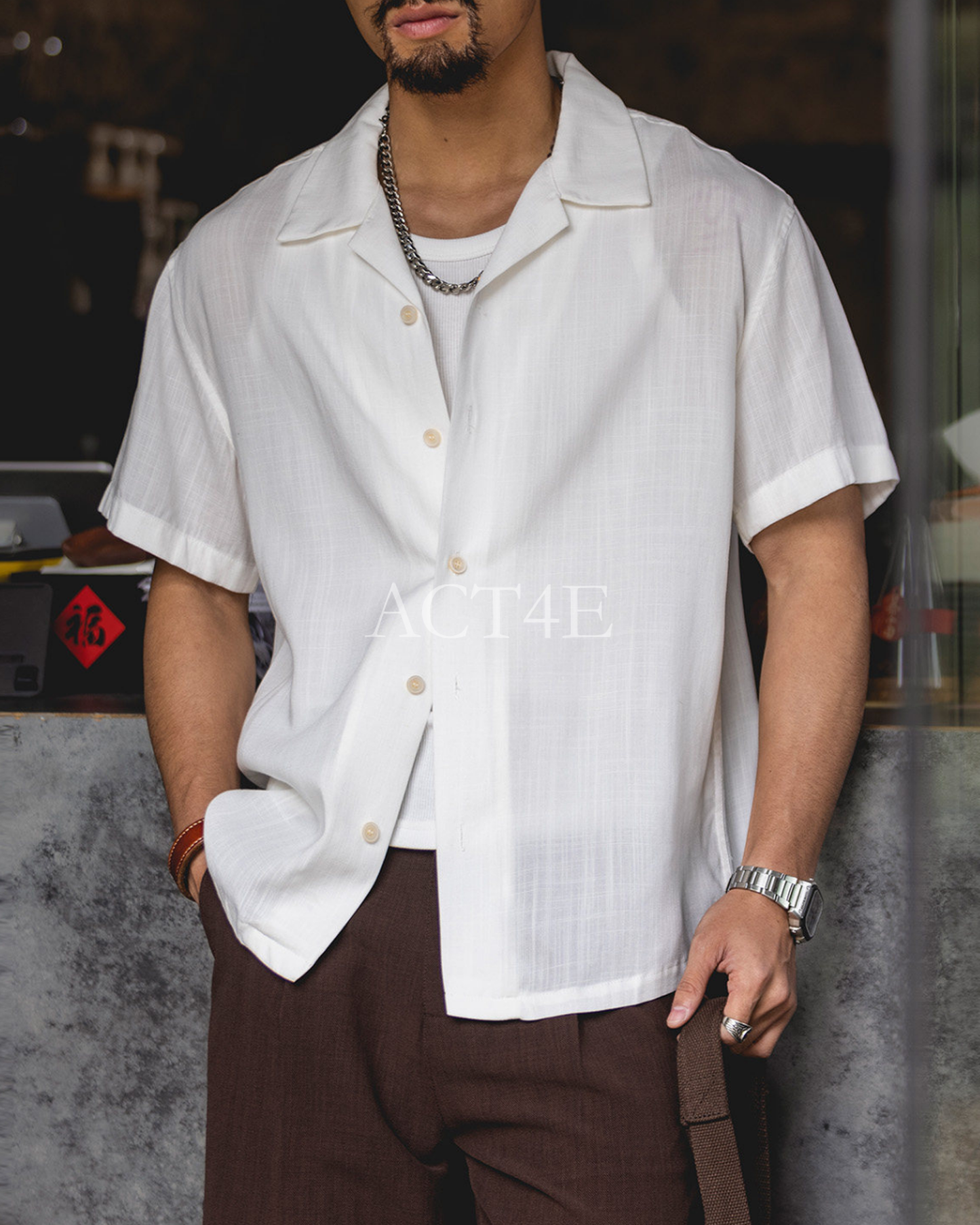 Open-Color Lyocell-Linen Loose Casual Short-Sleeve Shirt 【ACT0129】