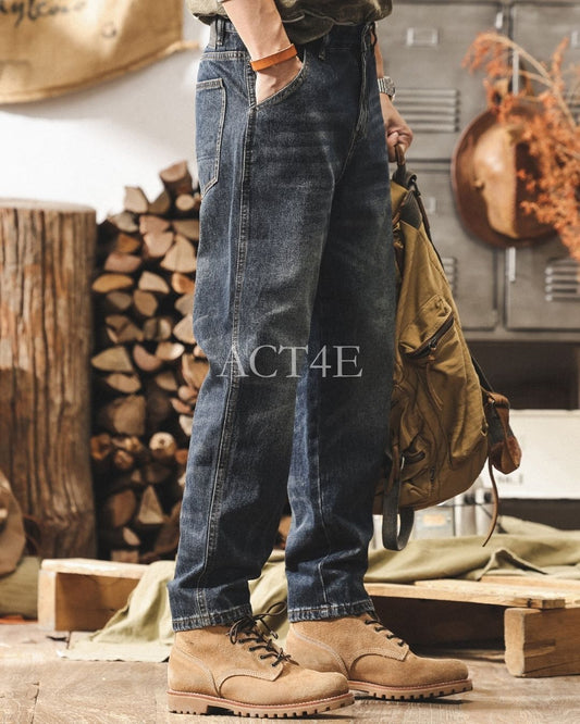 vintage washed loose tapered denim pants 【ACT0208】