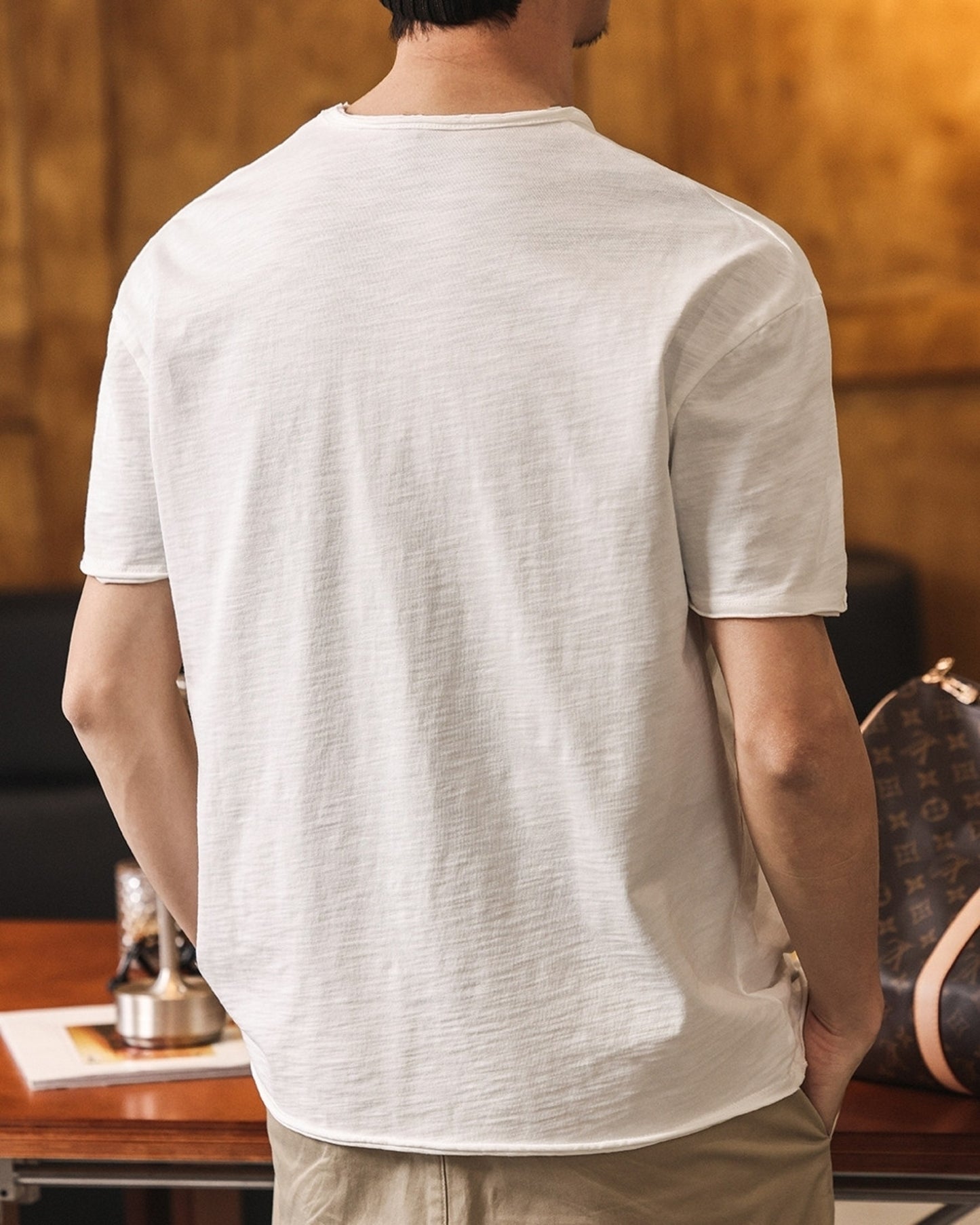 american retro slub cotton v-neck short sleeve t-shirt 7color 【ACT0160】