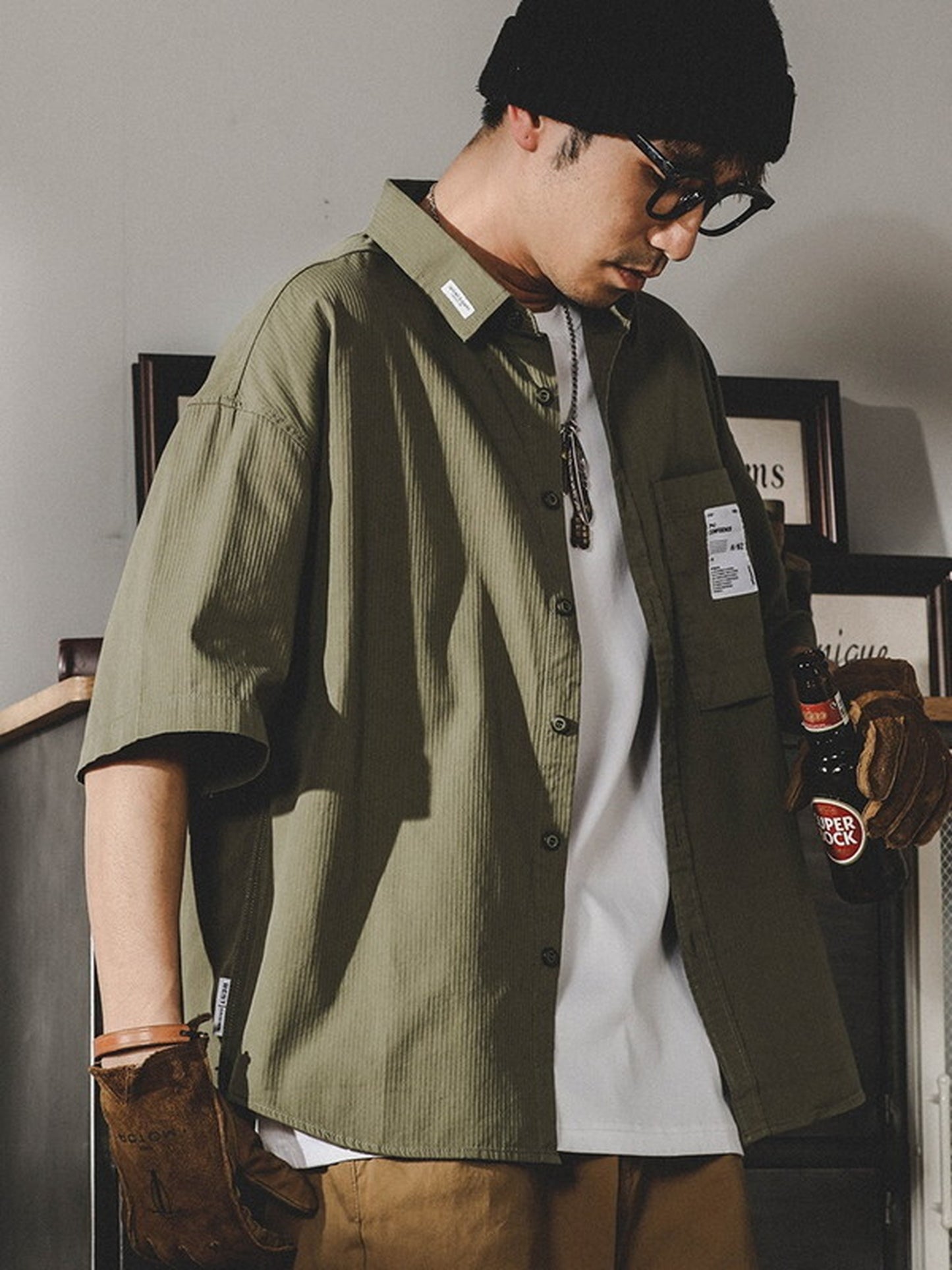 loose-fit classic lightweight short-sleeve cotton shirt 【ACT0251】