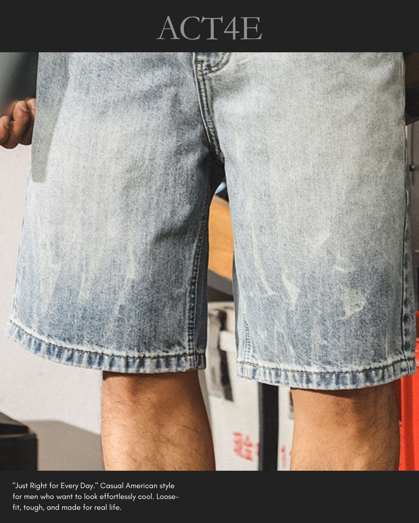 washed straight denim shorts 【ACT0174】