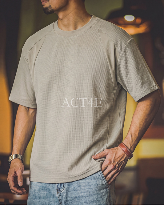 Waffle-Knit Raglan-Sleeve Classic Retro T-Shirt 2color 【ACT0092】