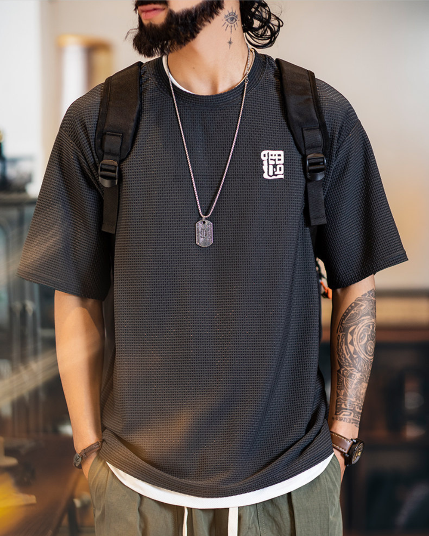 Waffle texture loose tee 3color 【ACT0058】