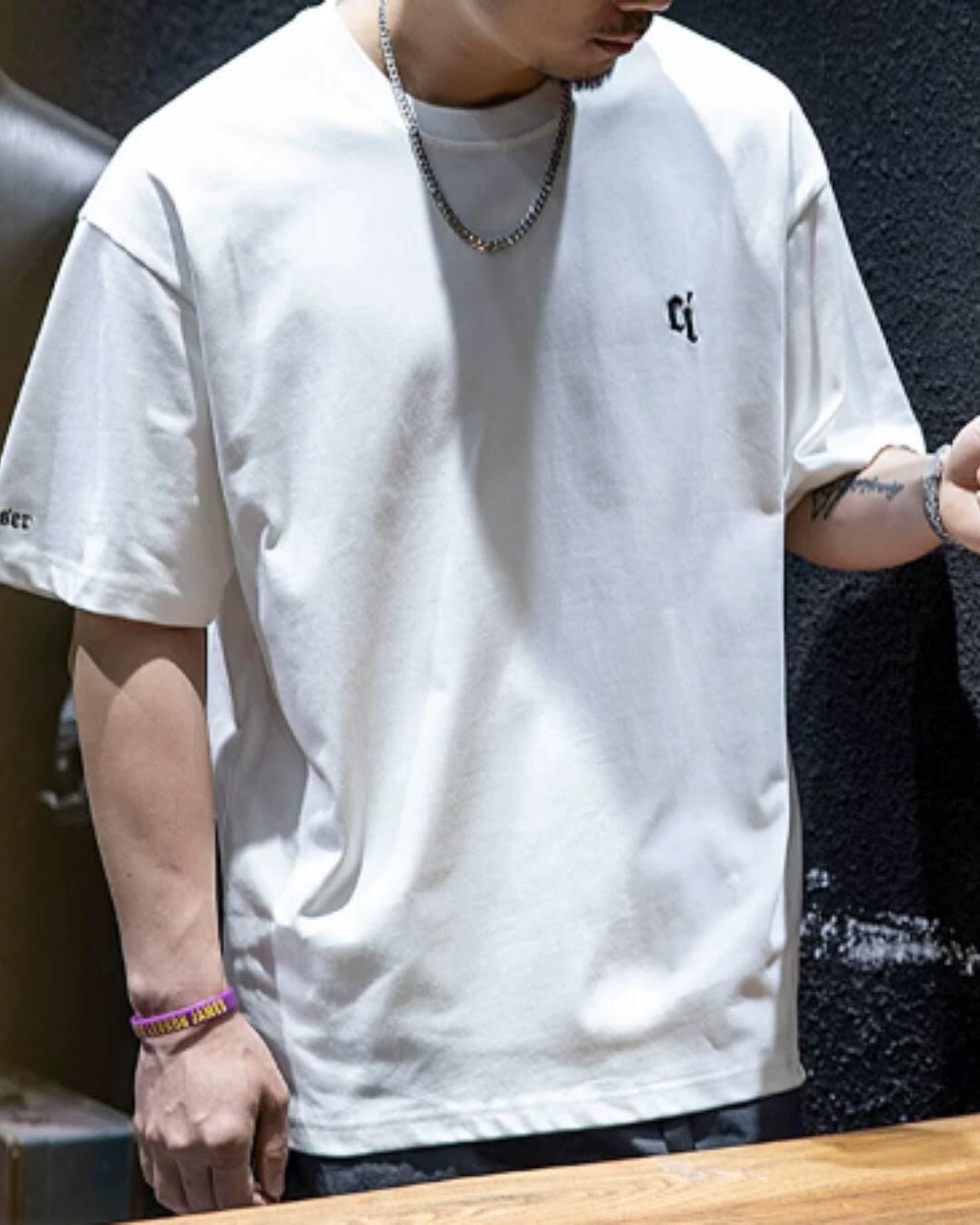 embroidered logo oversized t-shirt 4color 【ACT0028】