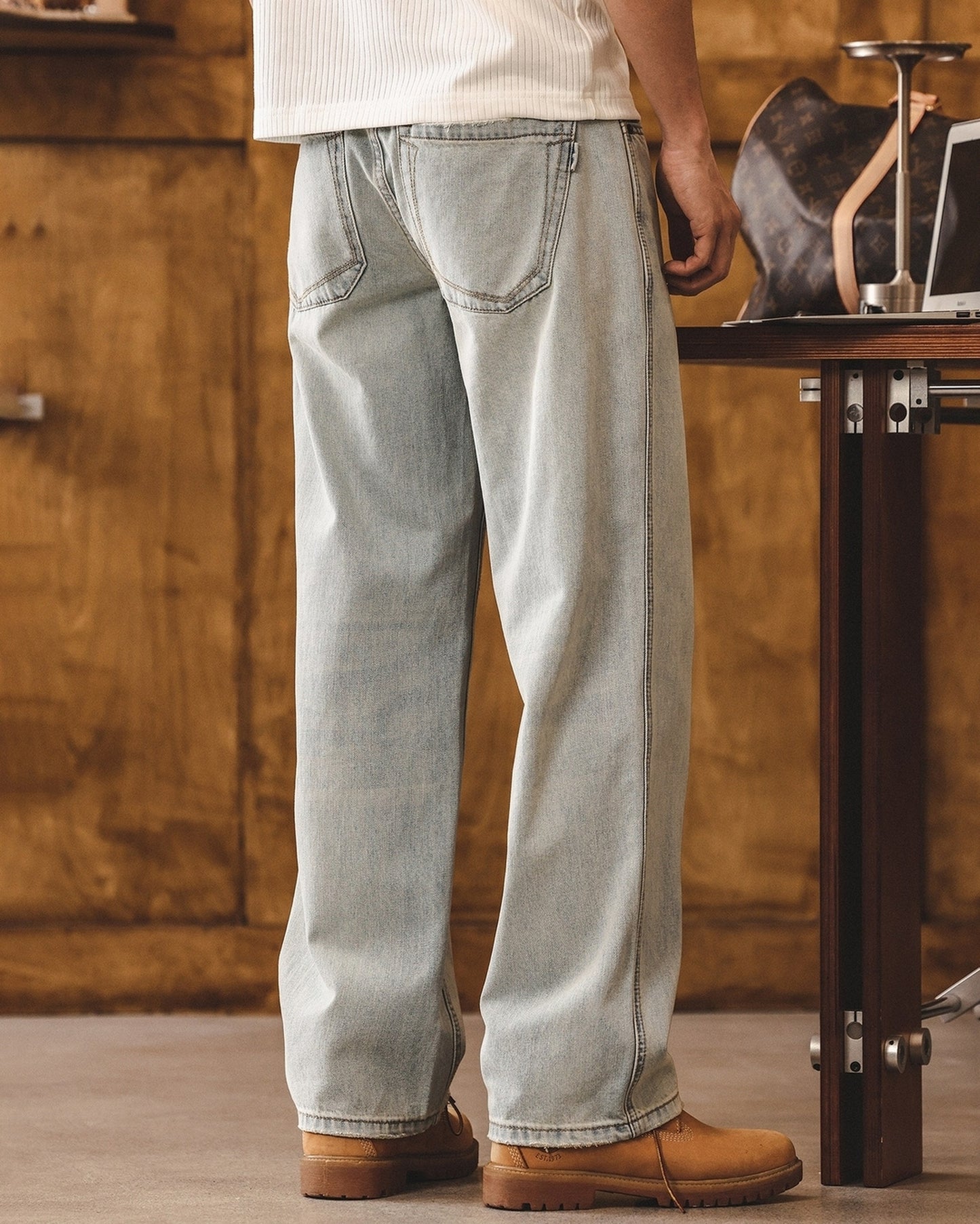 ice blue relaxed straight denim pants 【ACT0181】