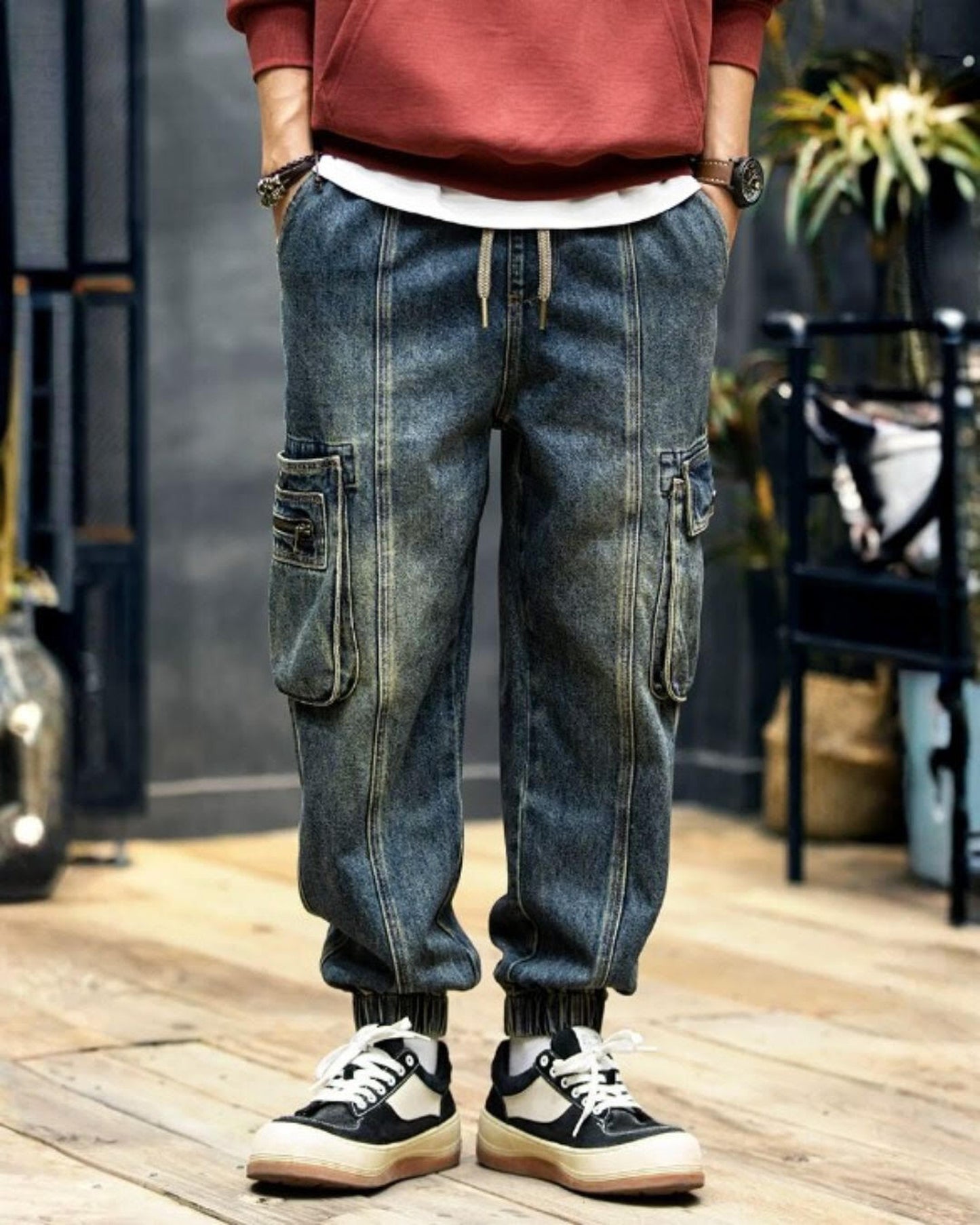 zip pocket cargo denim pants 【ACT0017】