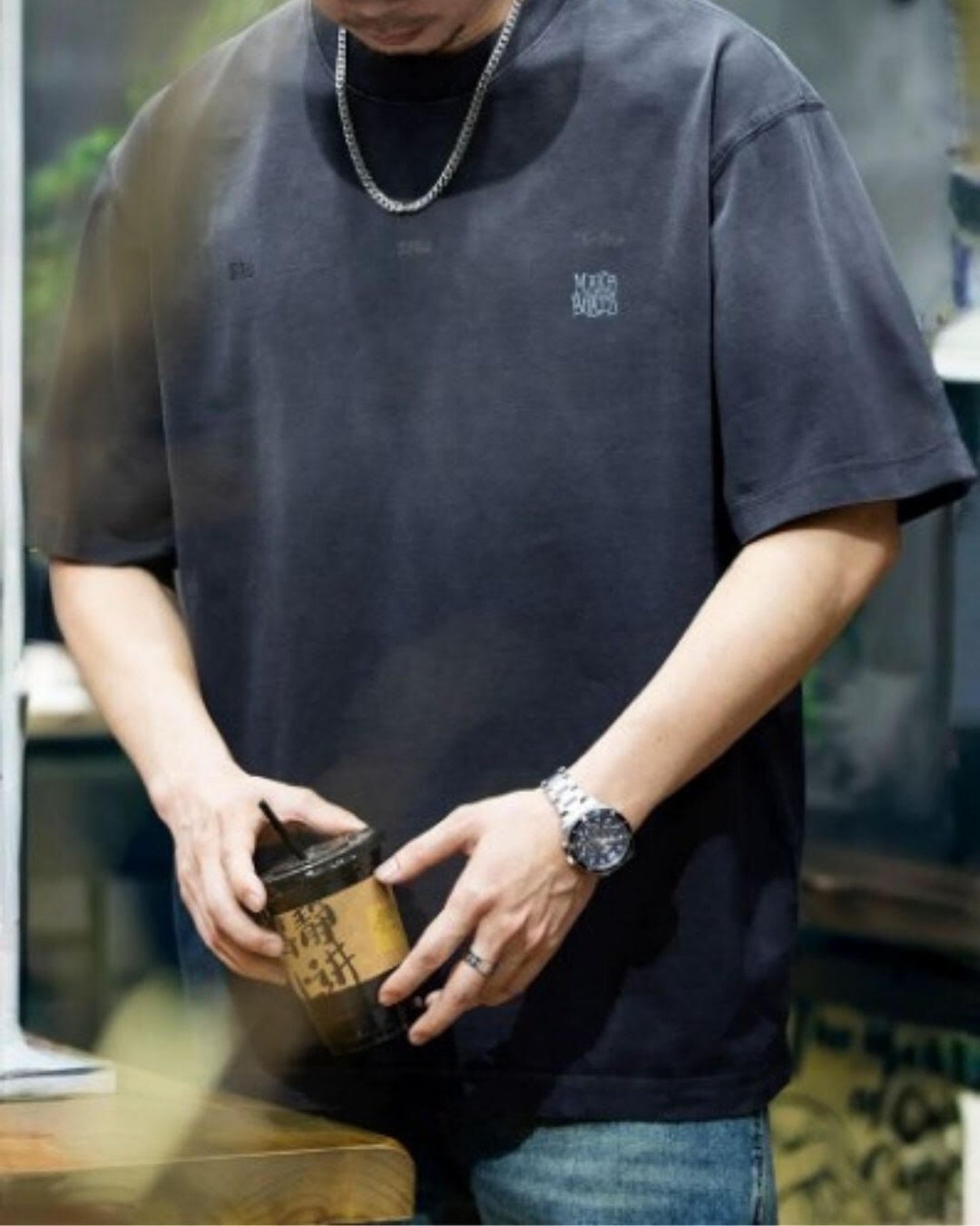 embroidered logo oversized t-shirt 2color 【ACT0032】