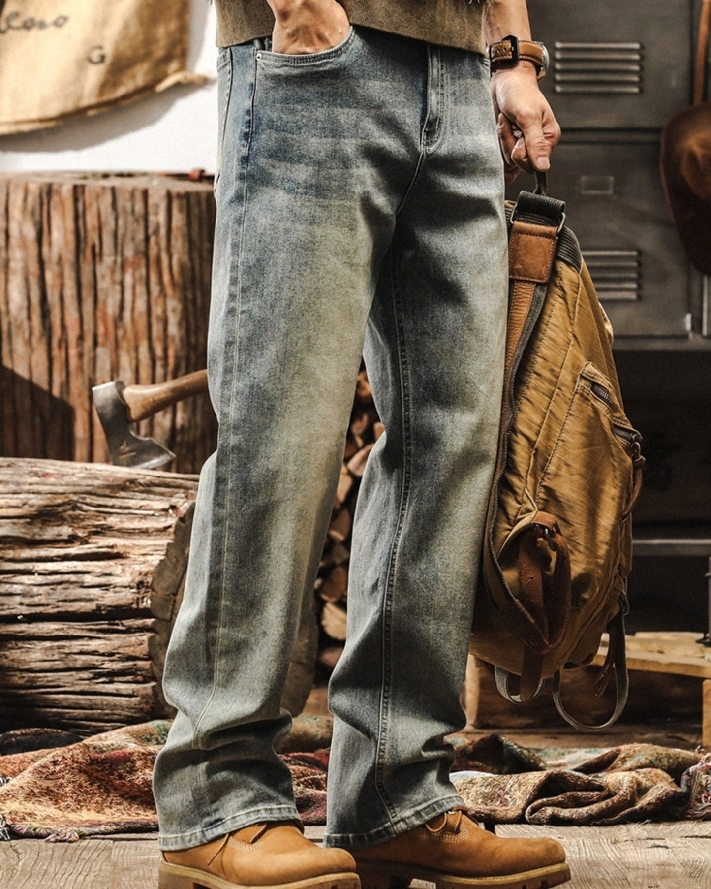 classic damage wash straight denim pants 3colors 【ACT0194】