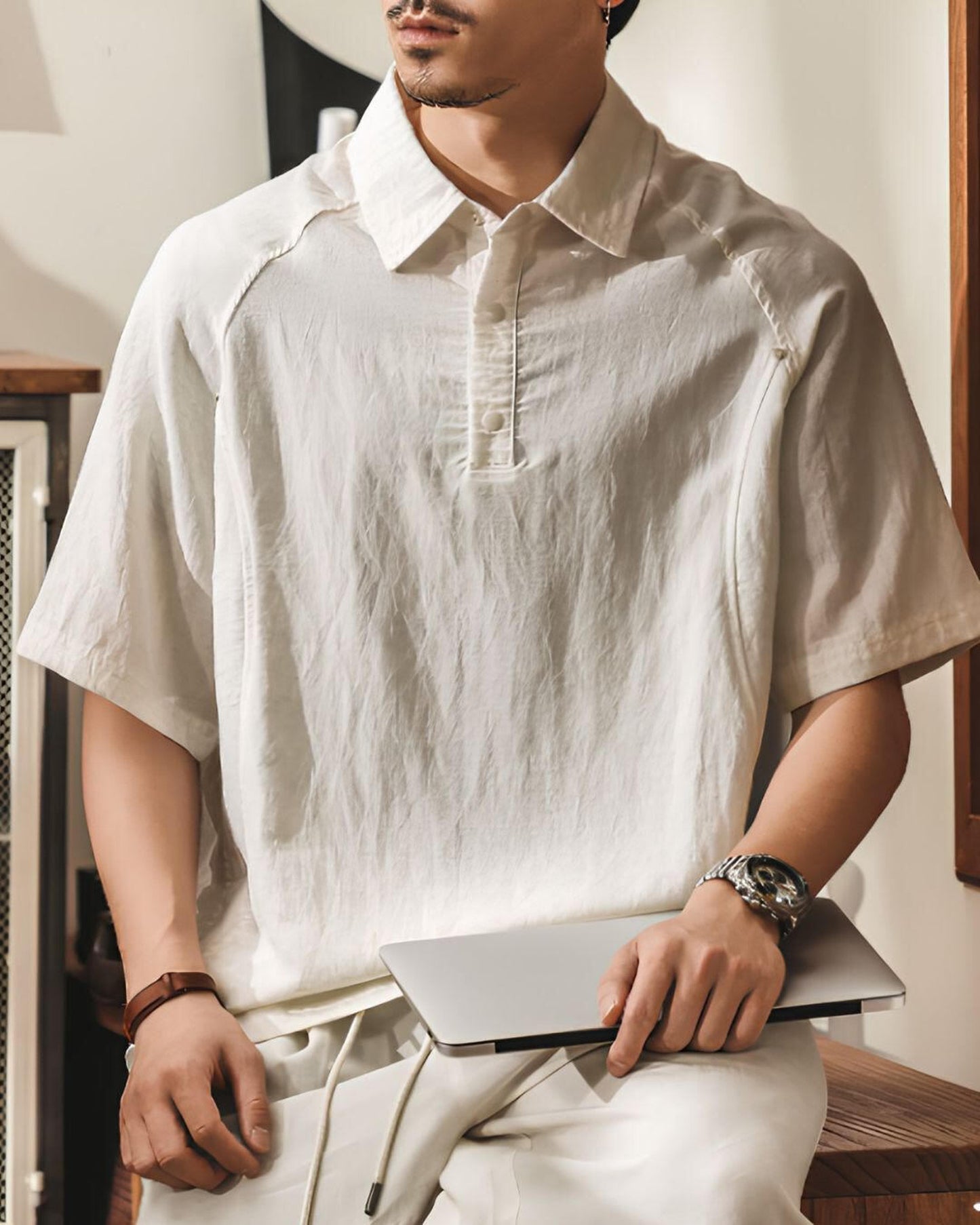 button front short sleeve knit polo shirt 2color 【ACT0226】
