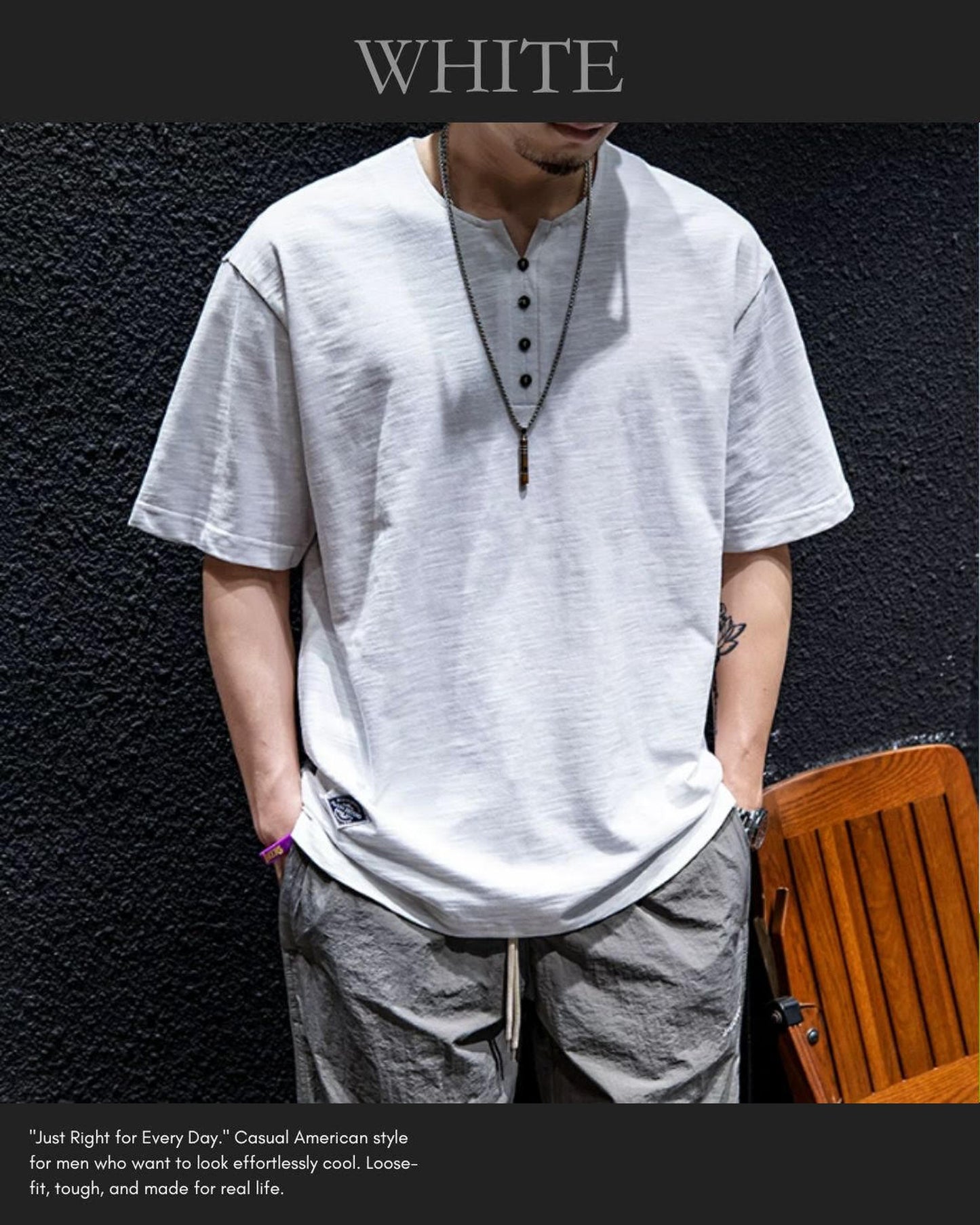 button front v-neck t-shirt 4color 【ACT0034】