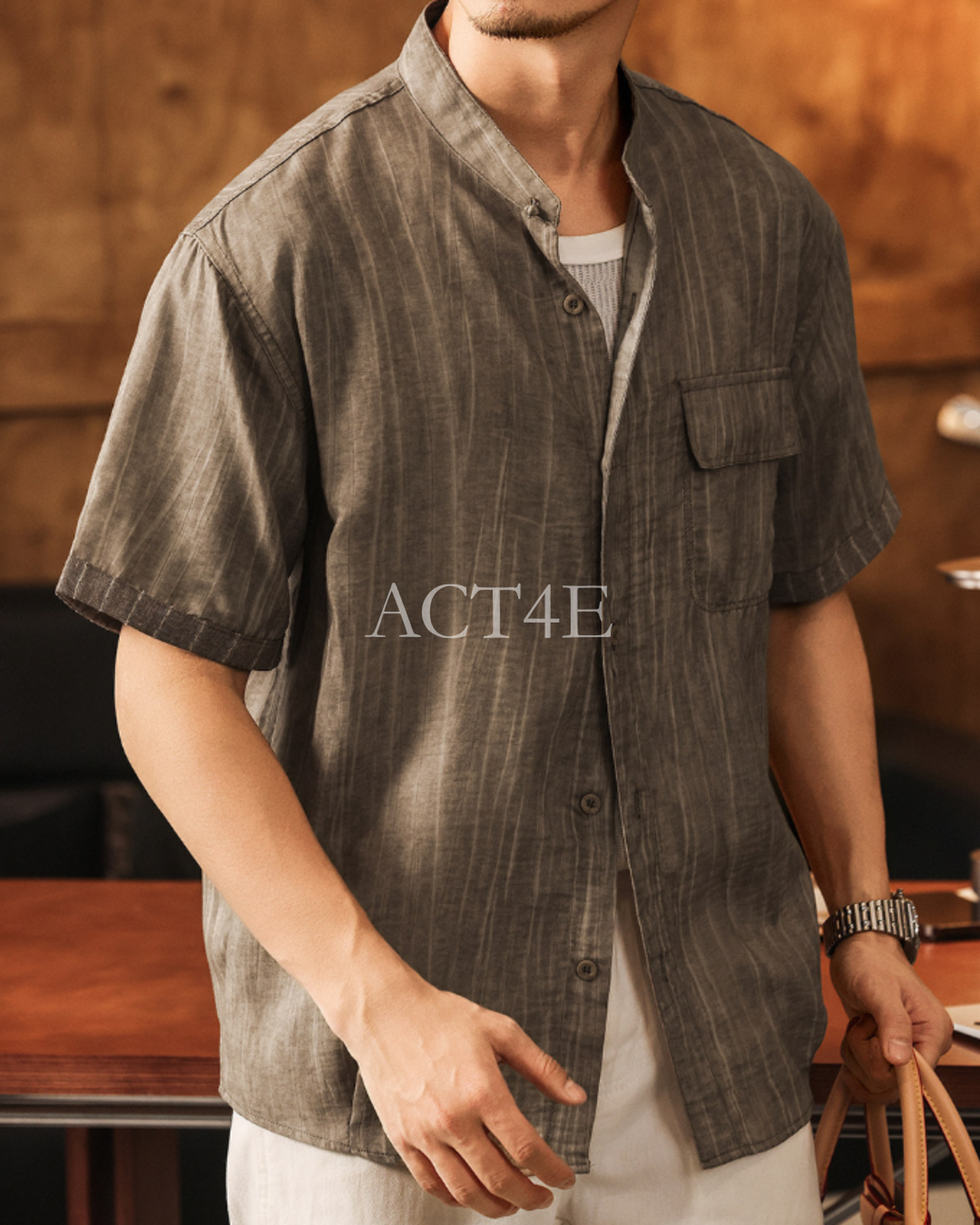 old money style striped short sleeve shirt 【ACT0171】