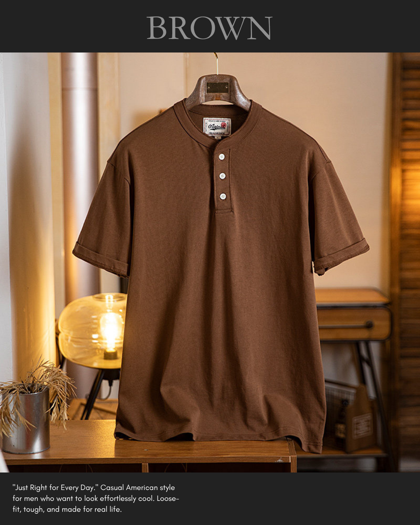 Button detail casual neck t-shirt 4color 【ACT0154】
