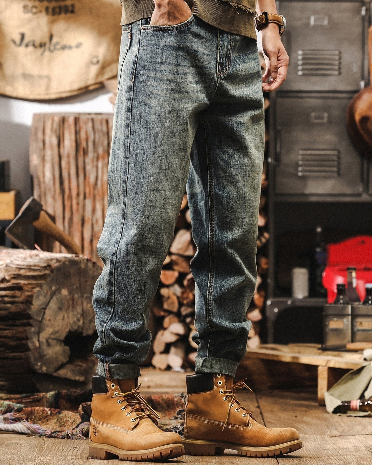 washed loose tapered denim pants 【ACT0175】