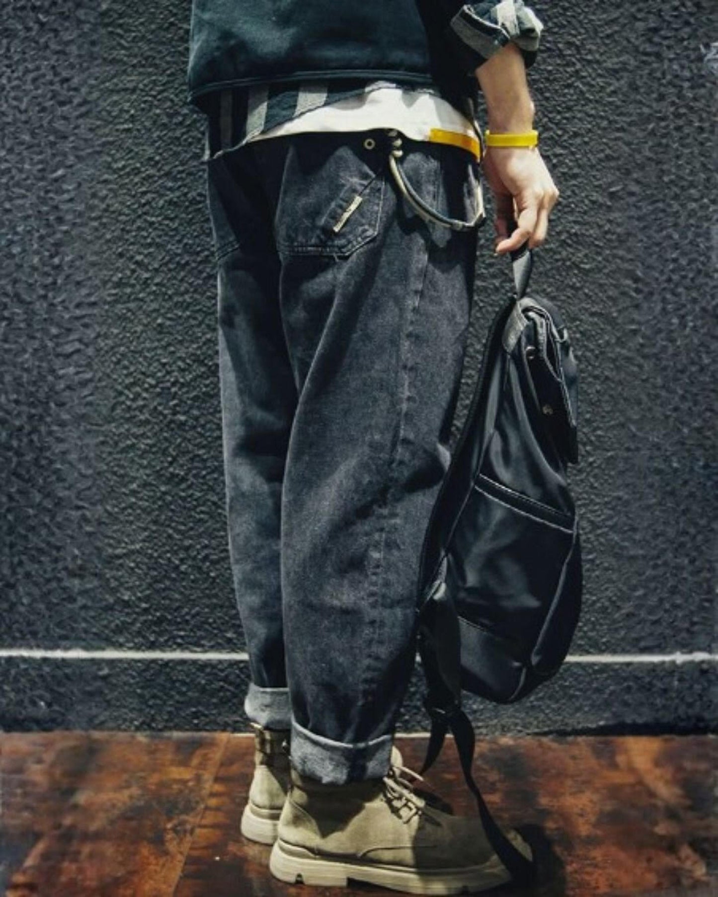 drawstring processed wide straight denim pants 【ACT0022】