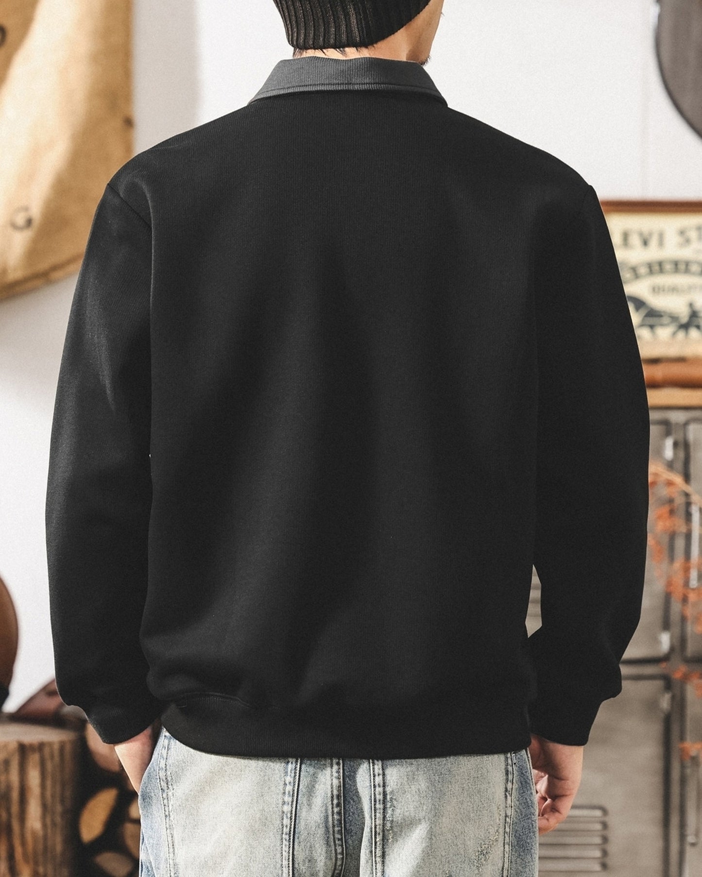heavy weight long sleeve POLO shirt 2color 【ACT0239】