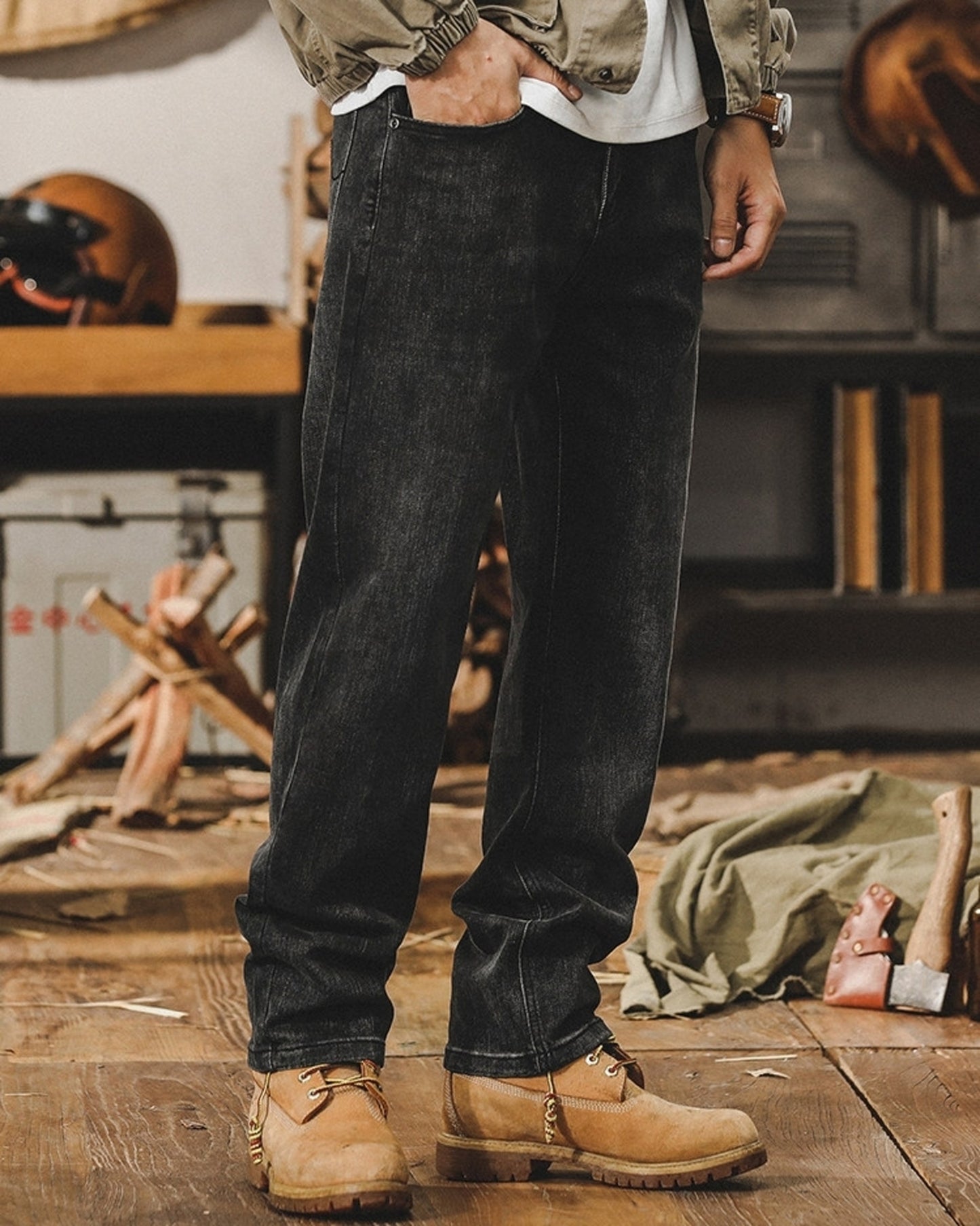 vintage heavy weight loose straight denim pants 2color 【ACT0224】