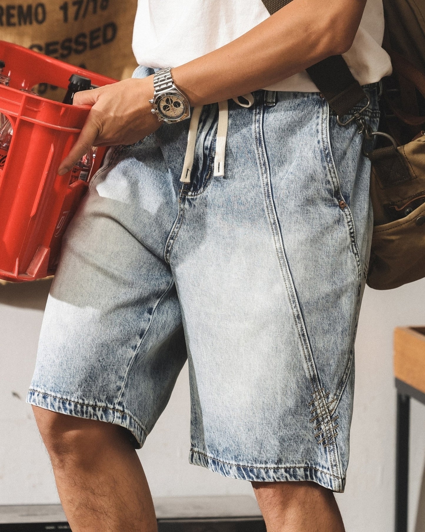 patchwork tencel denim shorts 【ACT0217】
