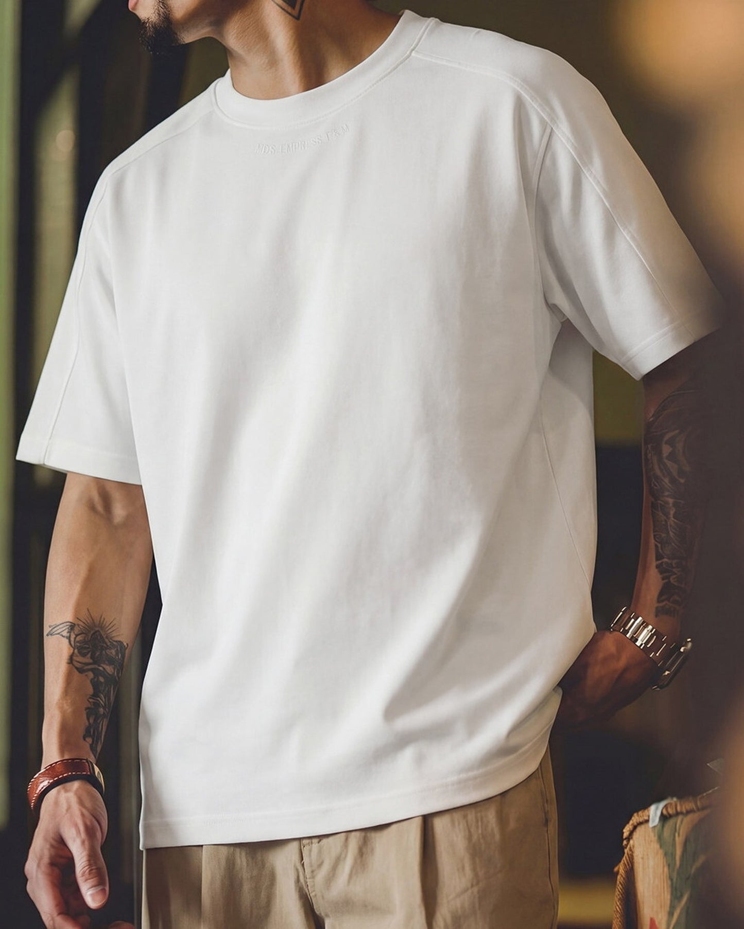 Minimalist Lettering-Embroidered Loose Fit Casual T-Shirt 2color 【ACT0106】