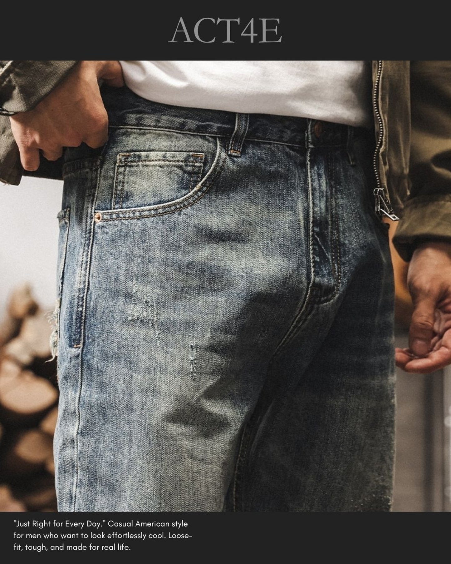 damage detail loose tapered denim pants 【ACT0221】