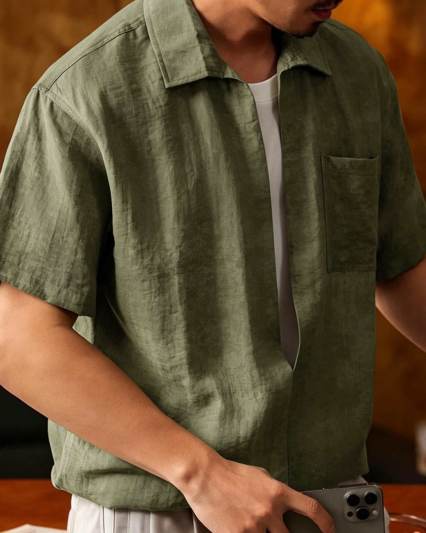 linen look loose short sleeve shirt 3color 【ACT0232】