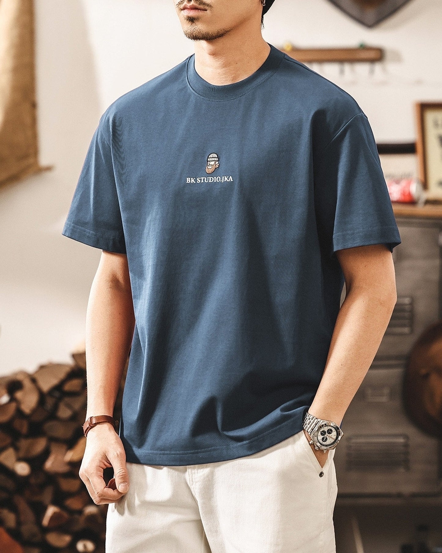 front embroidered back surf graphic short sleeve t-shirt 2color 【ACT0167】