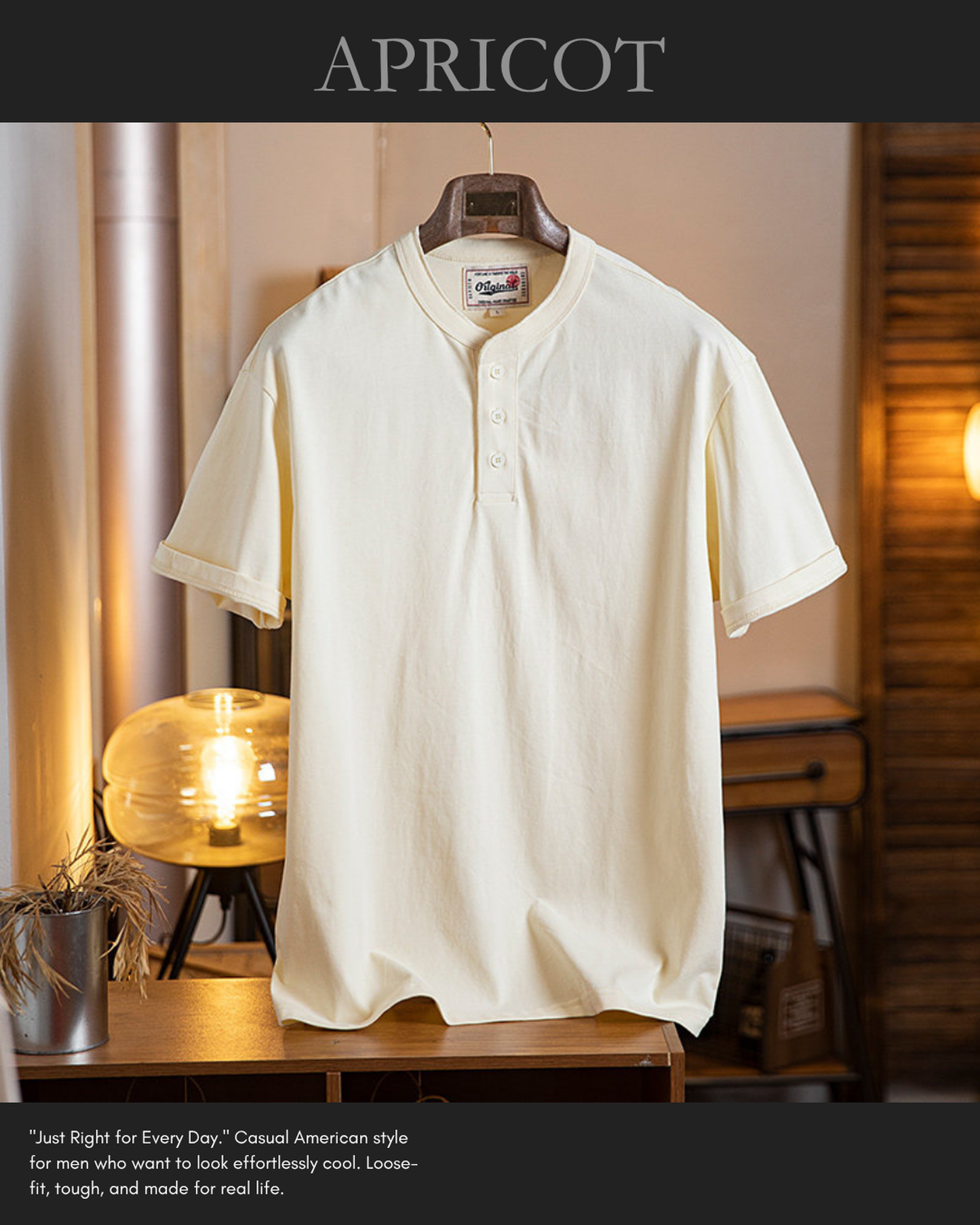 Button detail casual neck t-shirt 4color 【ACT0154】
