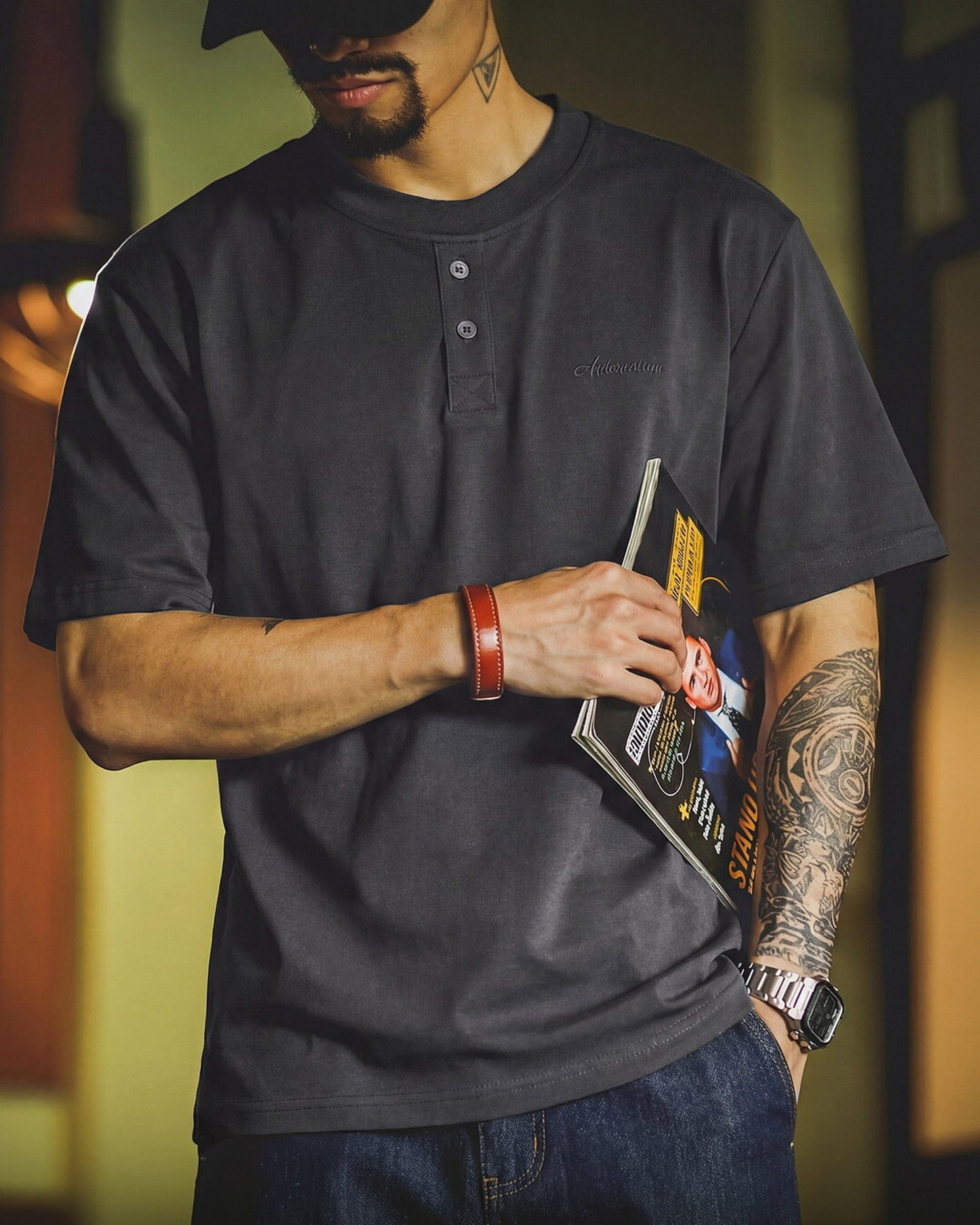 Relaxed Fit Modal Blend Henley Neck T-Shirt 2color 【ACT0115】