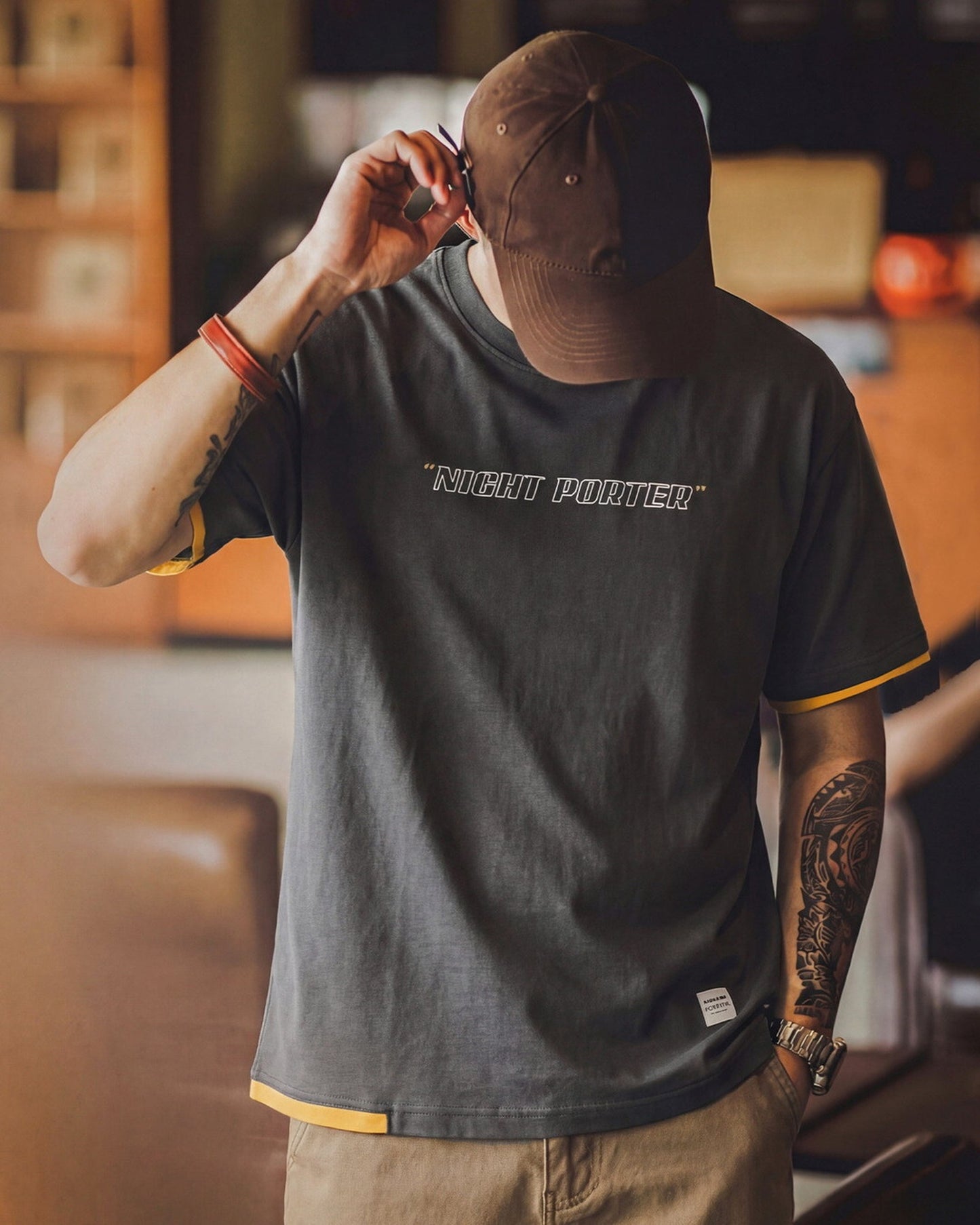 Layered-Style Graphic Relaxed Printed Cotton T-Shirt 3color 【ACT0122】