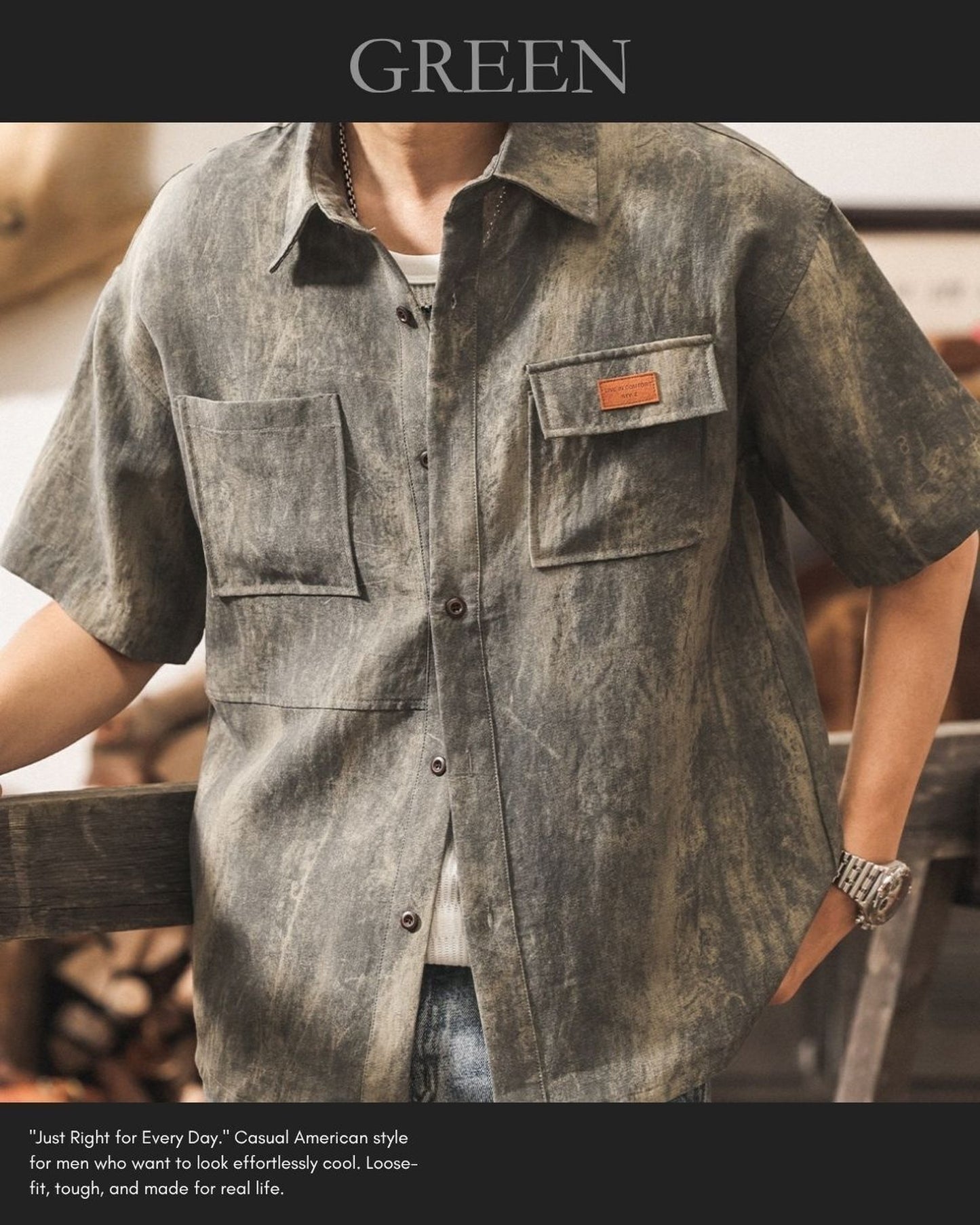 vintage wash short sleeve shirt 5color 【ACT0243】