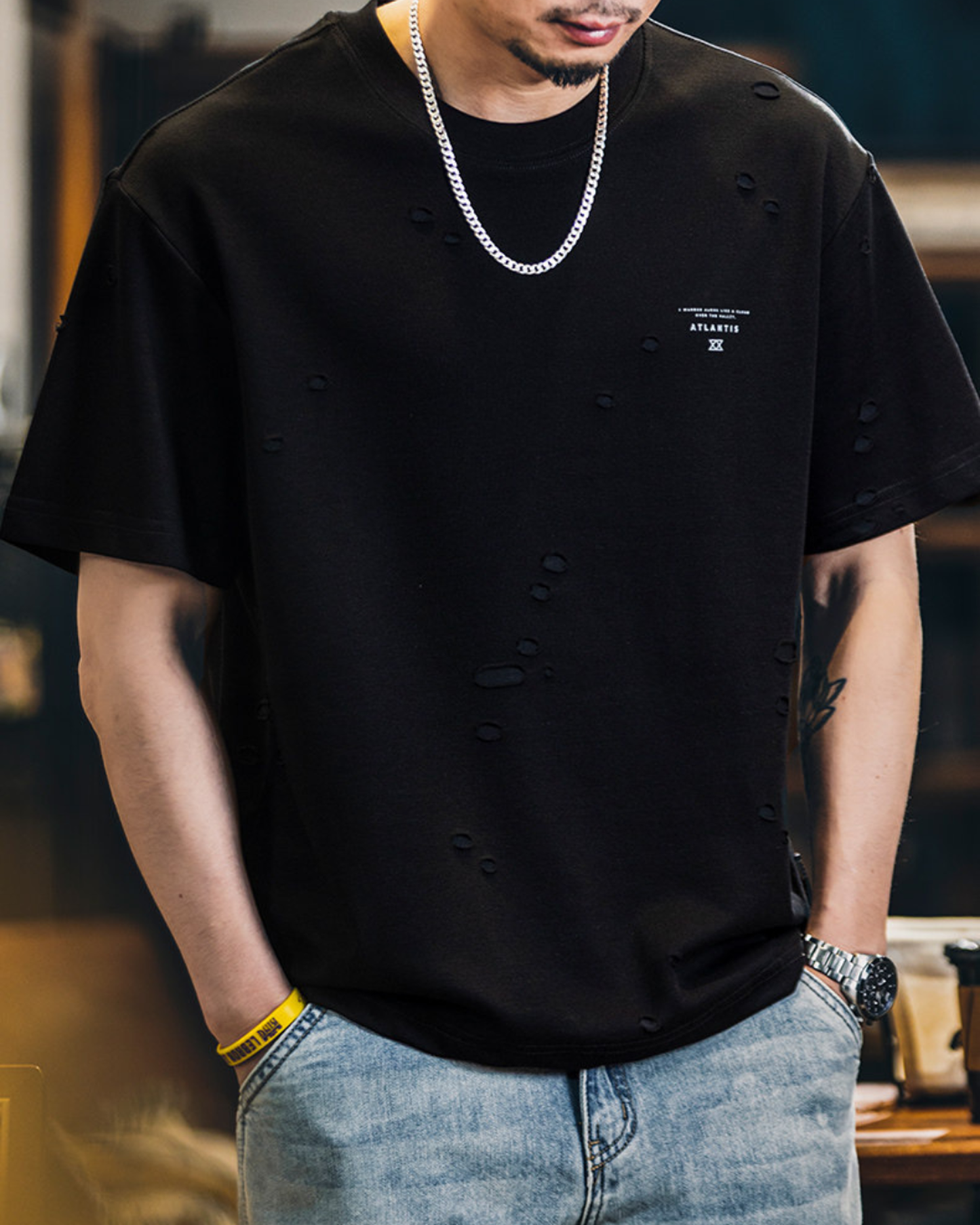Heavy-weight distressing design t-shirt 【ACT0062】
