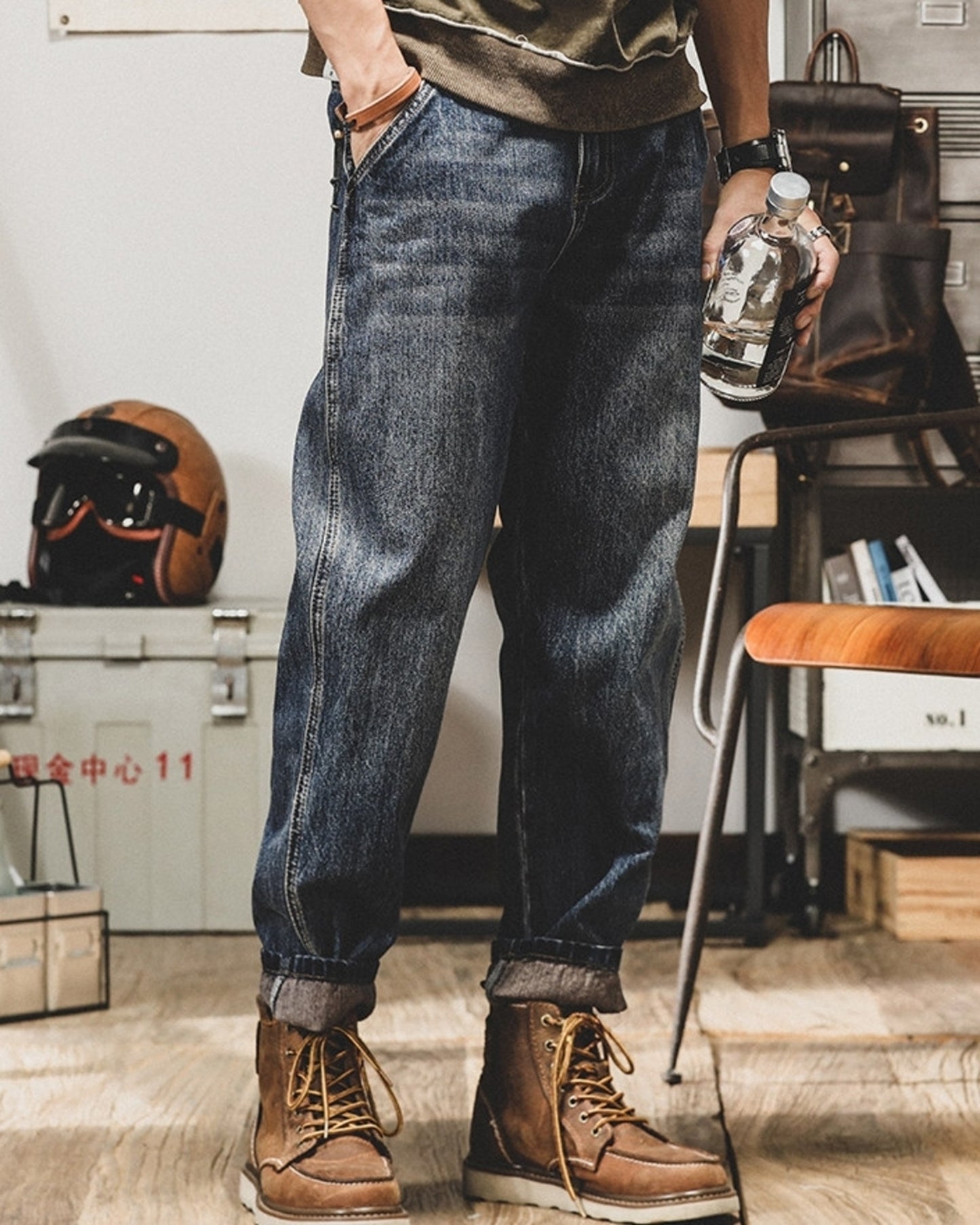 vintage wash loose wide denim pants 2colors 【ACT0219】