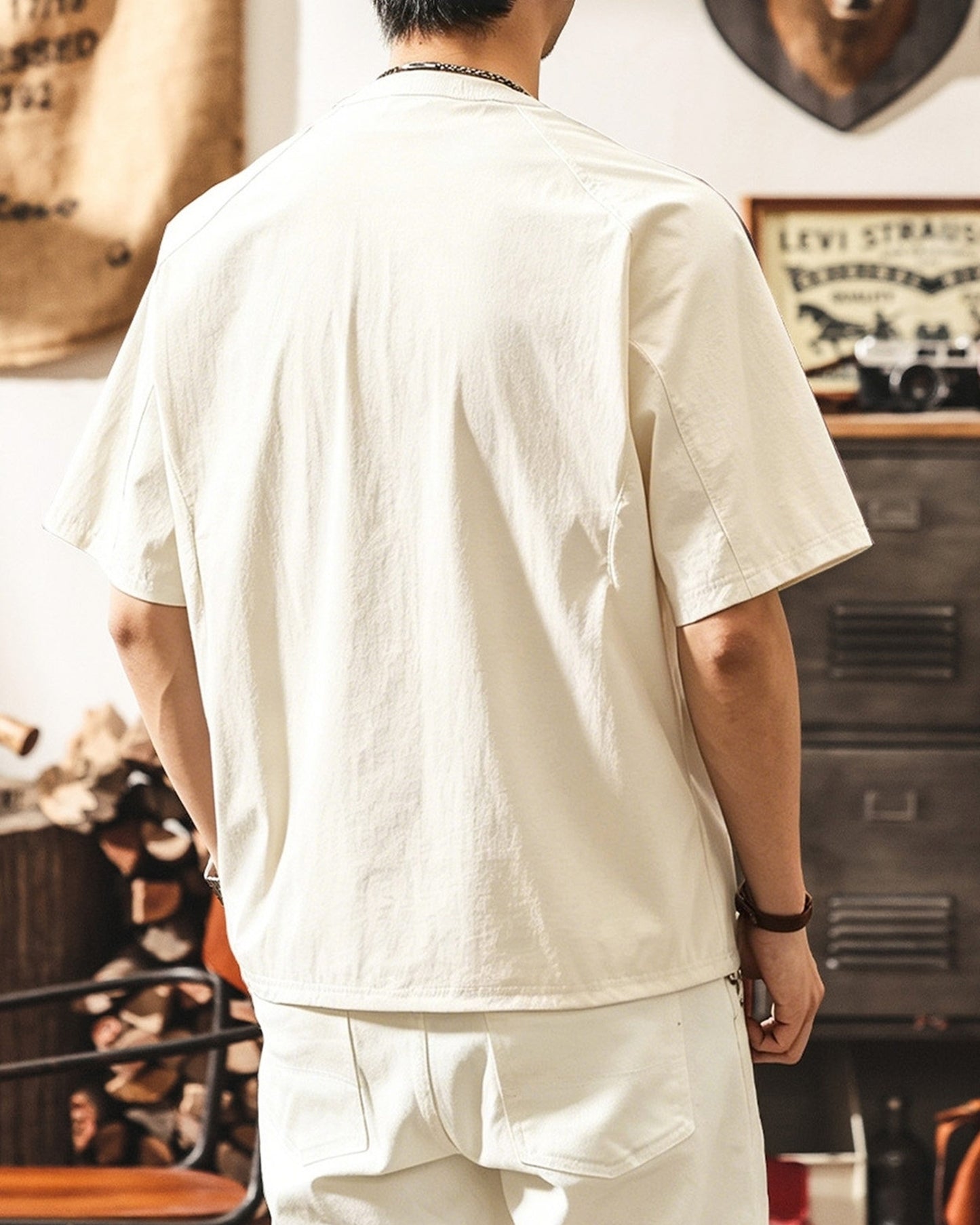 functional henley neck short sleeve t-shirt 2color 【ACT0162】