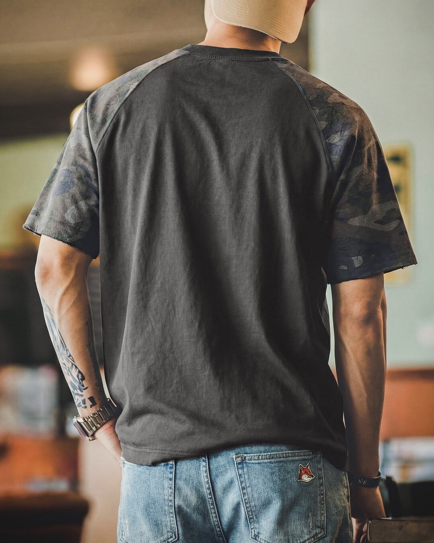 Military-Camo Raglan-Sleeve Loose Casual Short-Sleeve T-Shirt 2color 【ACT0127】