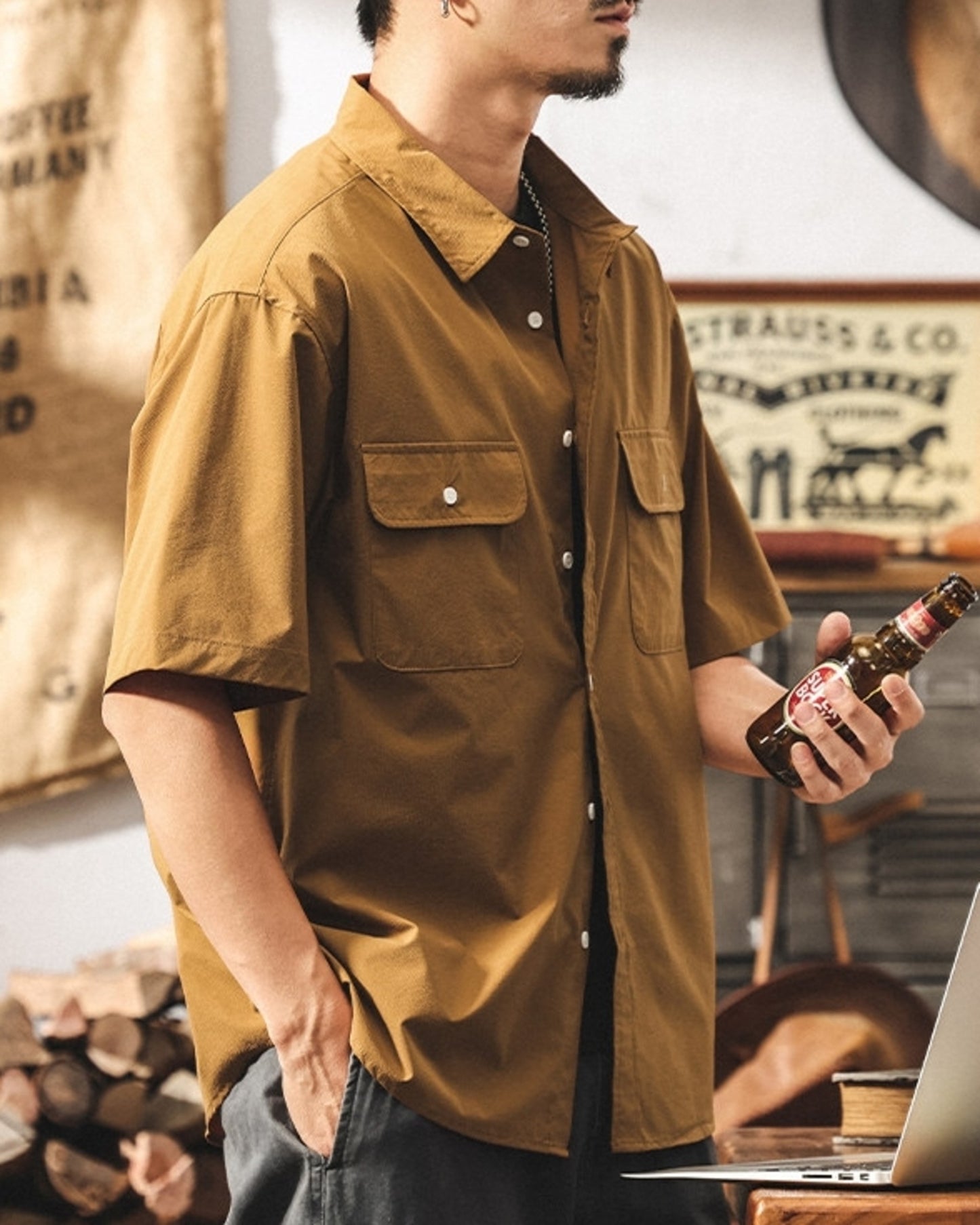 cargo pocket loose short sleeve shirt 3color 【ACT0233】