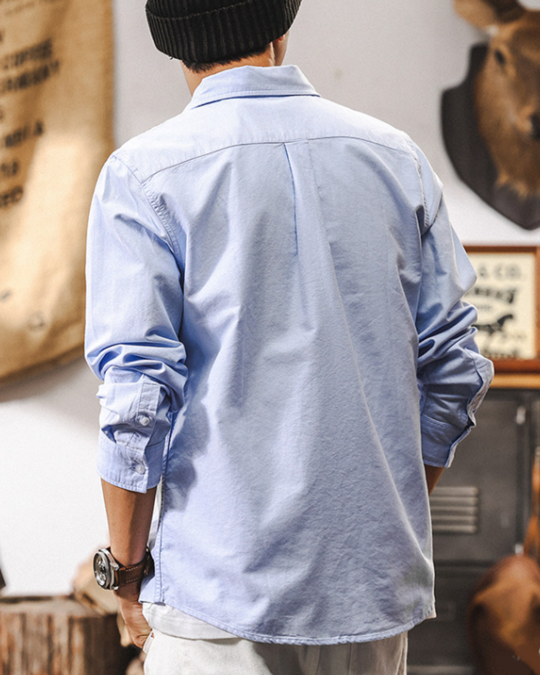 【M-3XL】casual washed solid long sleeve shirt 【ACT0296】
