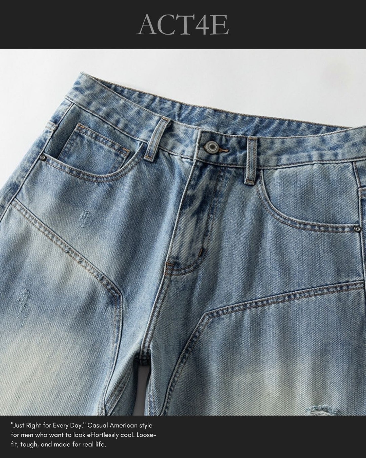 loose straight distressed denim pants 【ACT0187】