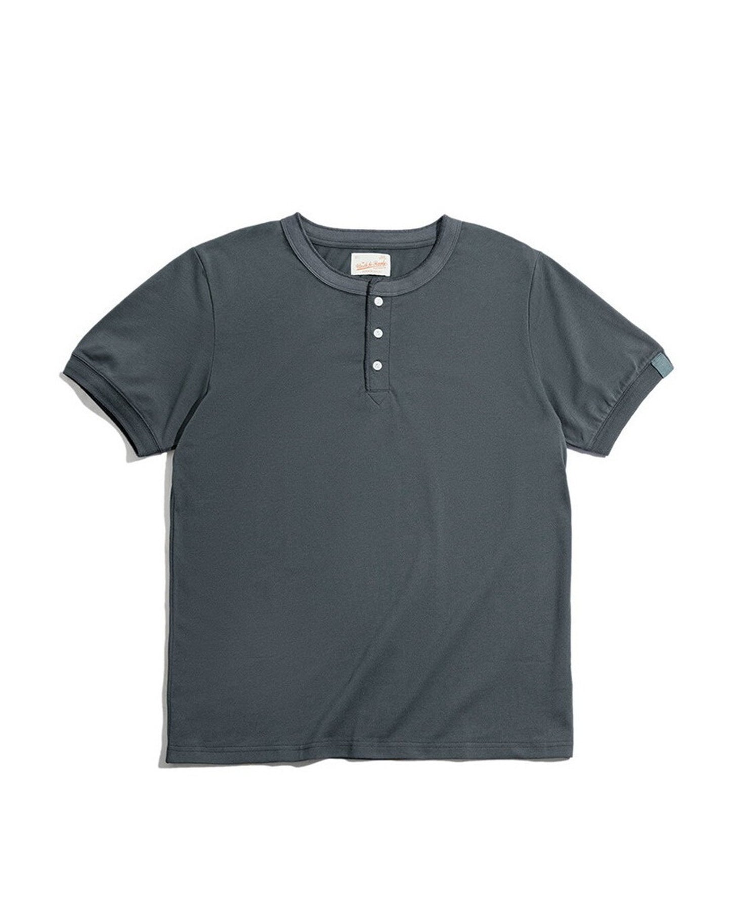 Henley-Neck Cotton Classic Short-Sleeve T-Shirt 4color 【ACT0136】