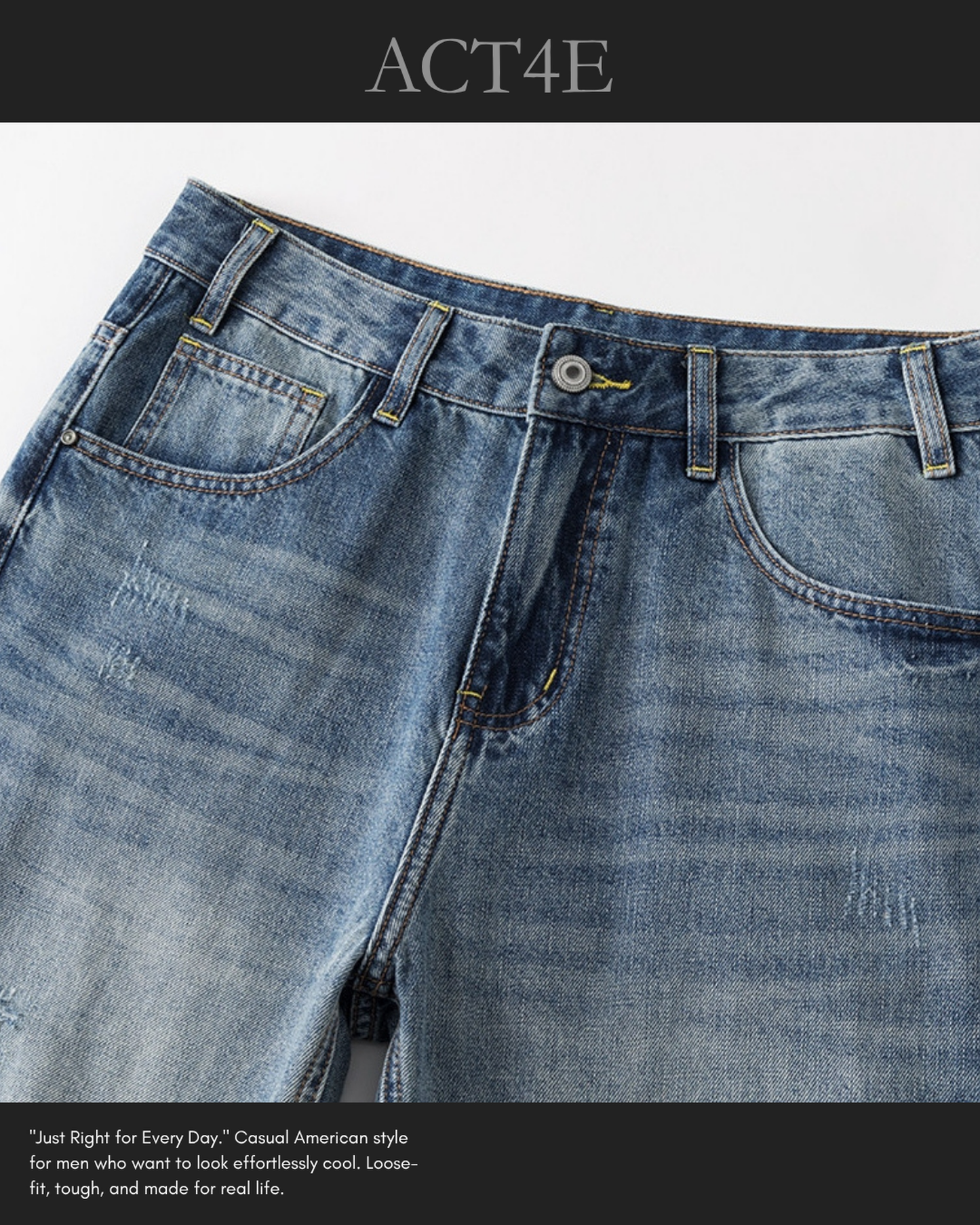 distressed loose straight denim pants 【ACT0177】