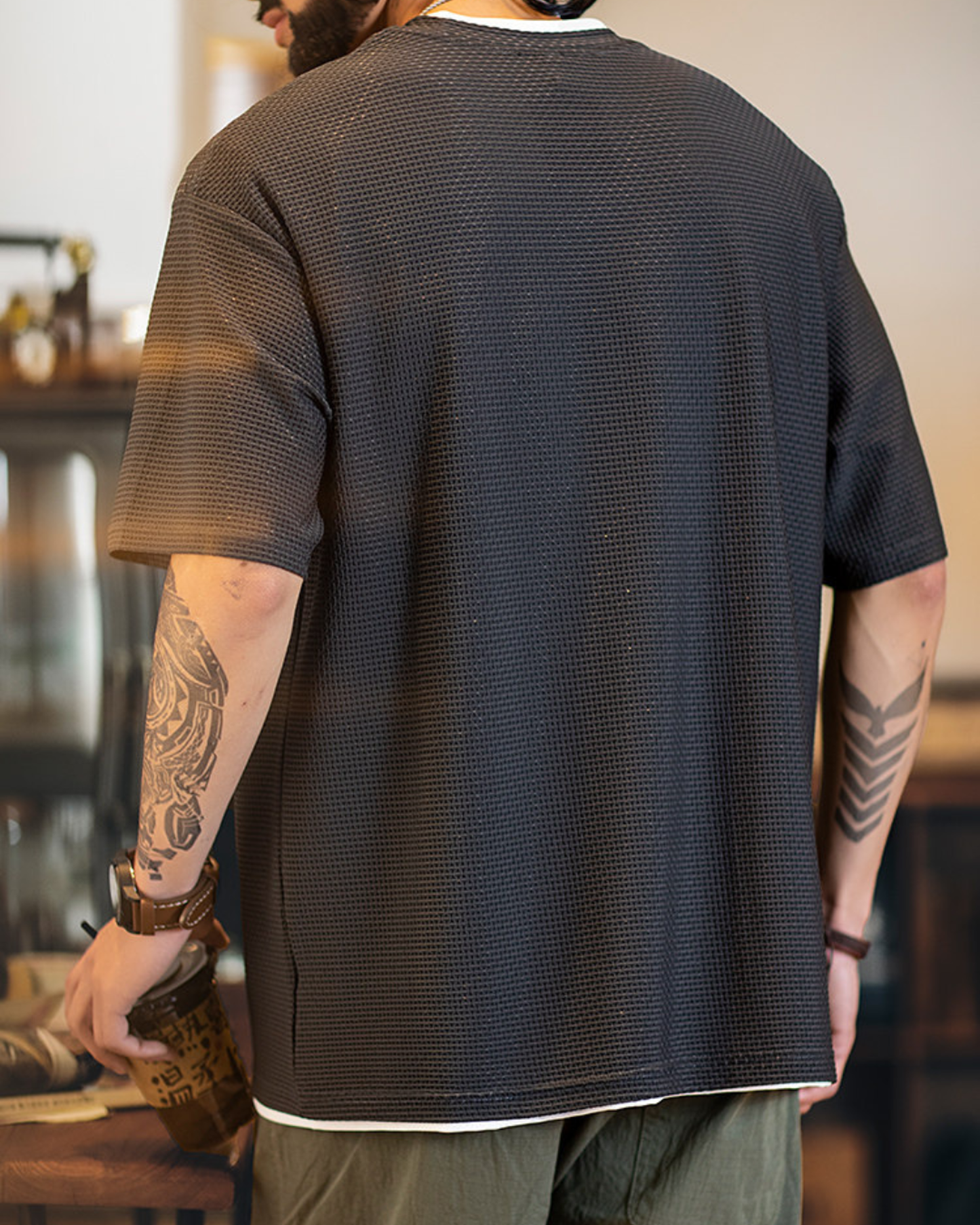 Waffle texture loose tee 3color 【ACT0058】