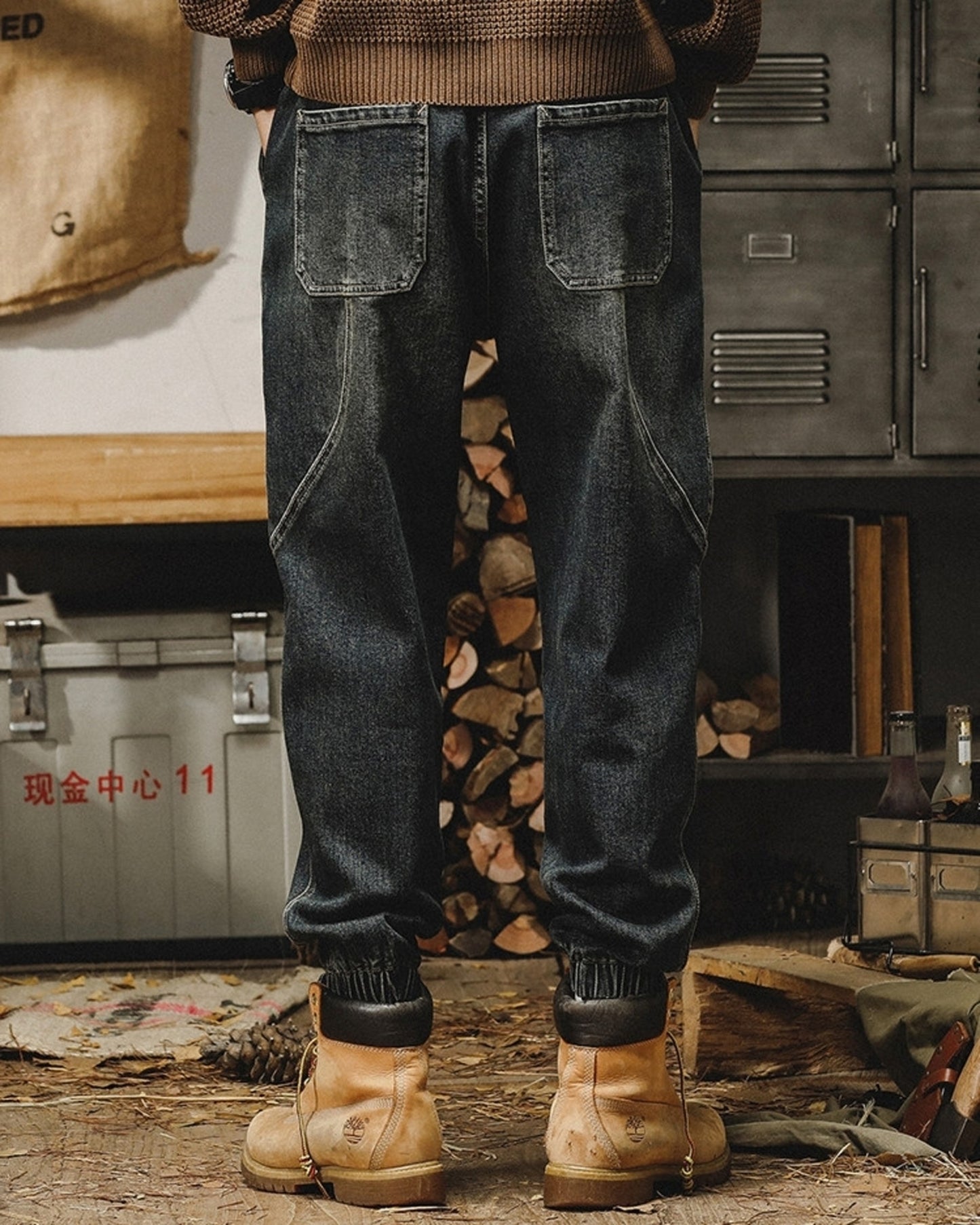 vintage heavy weight relaxed jogger denim pants 【ACT0201】