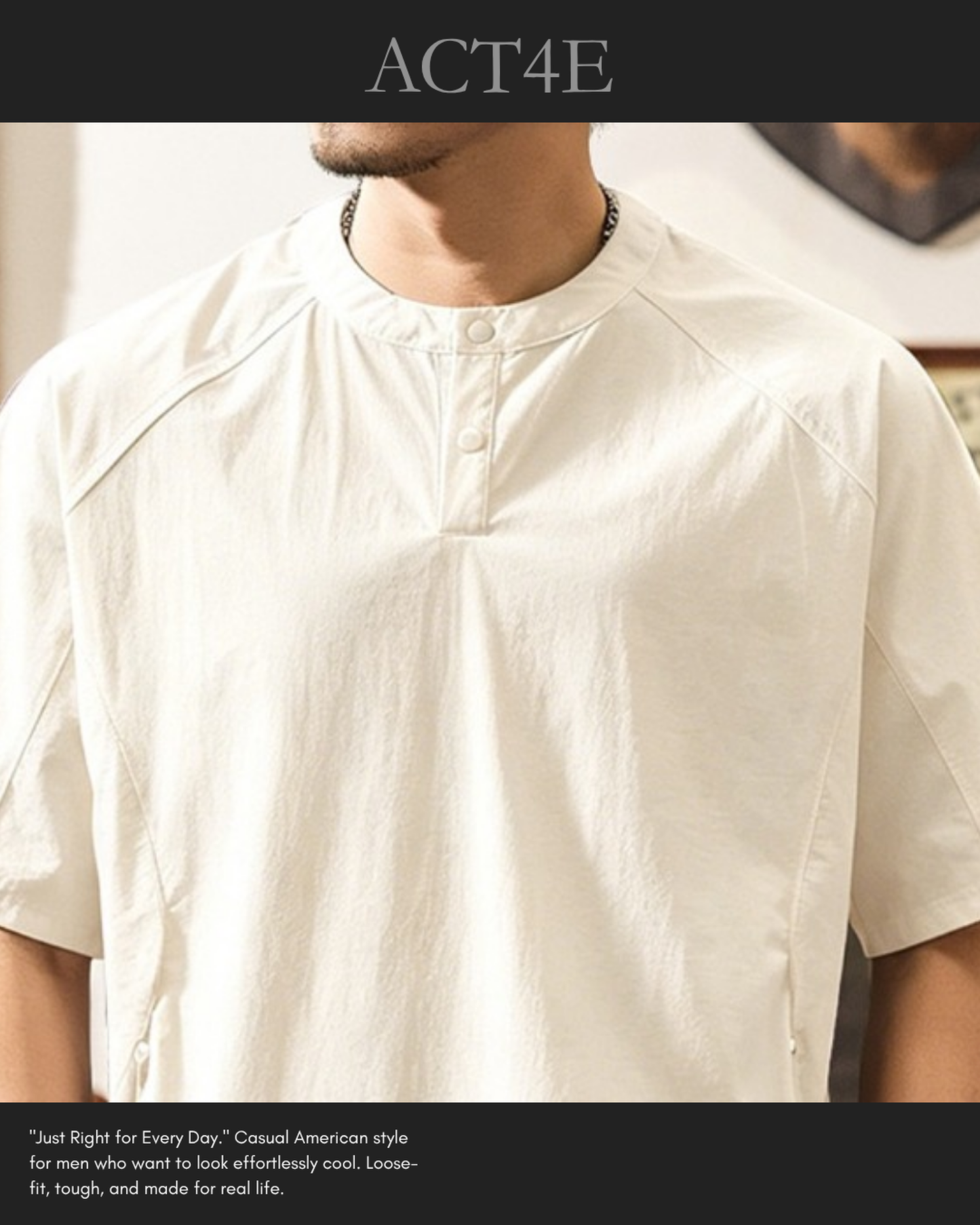 functional henley neck short sleeve t-shirt 2color 【ACT0162】