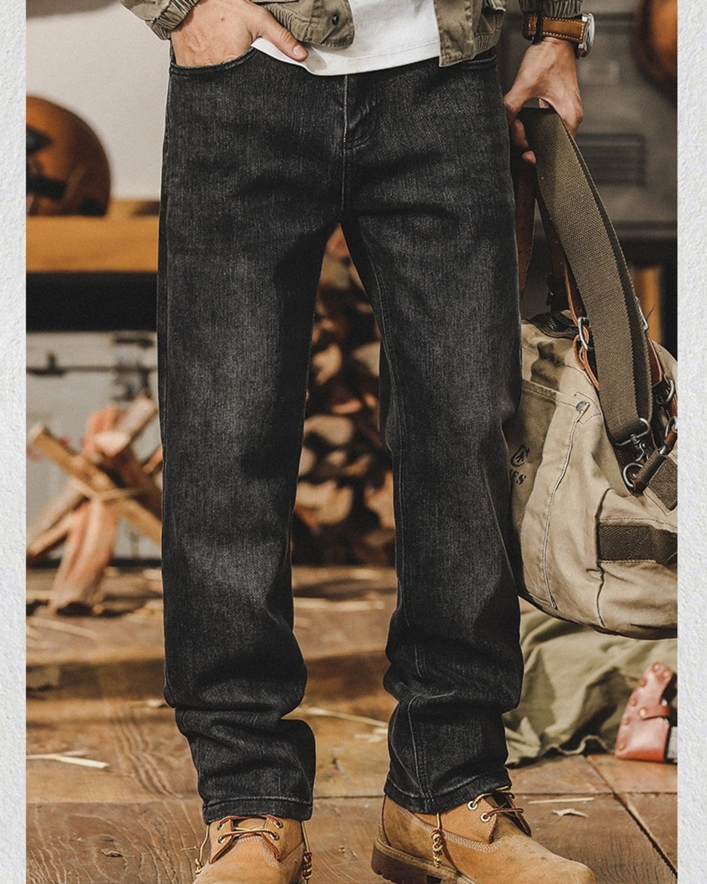 vintage heavy weight loose straight denim pants 2color 【ACT0224】