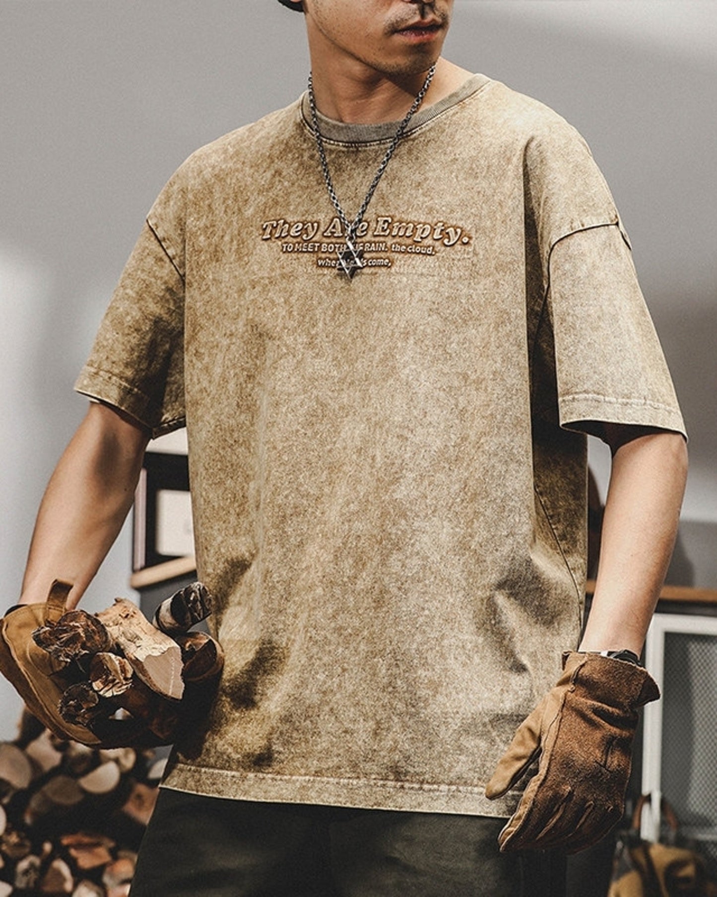 heavy weight embroidered logo short sleeve t-shirt 2color 【ACT0163】