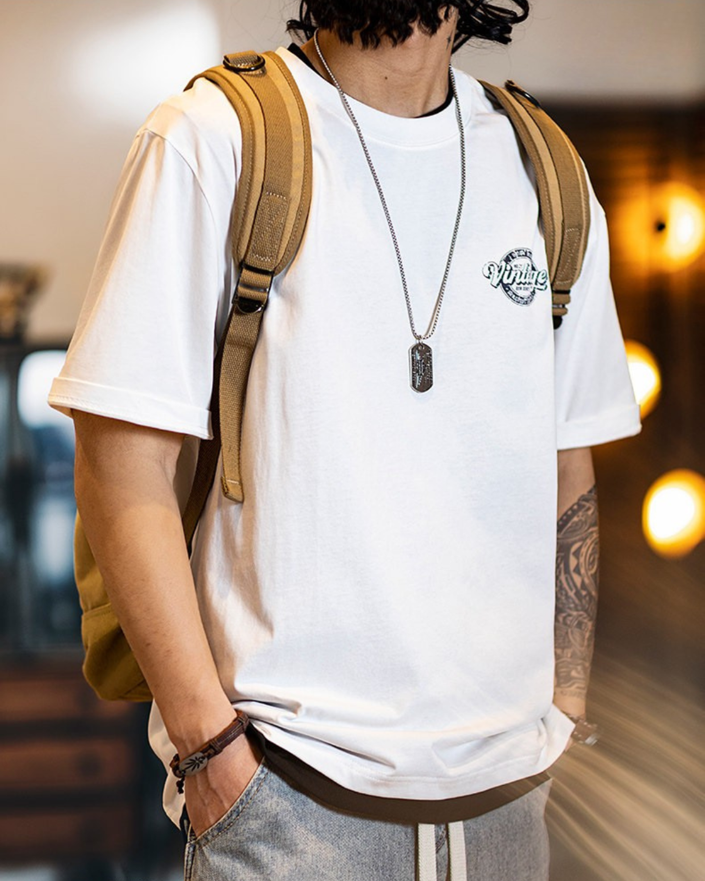 Vintage style graphic printed cotton t-shirt 3color 【ACT0066】