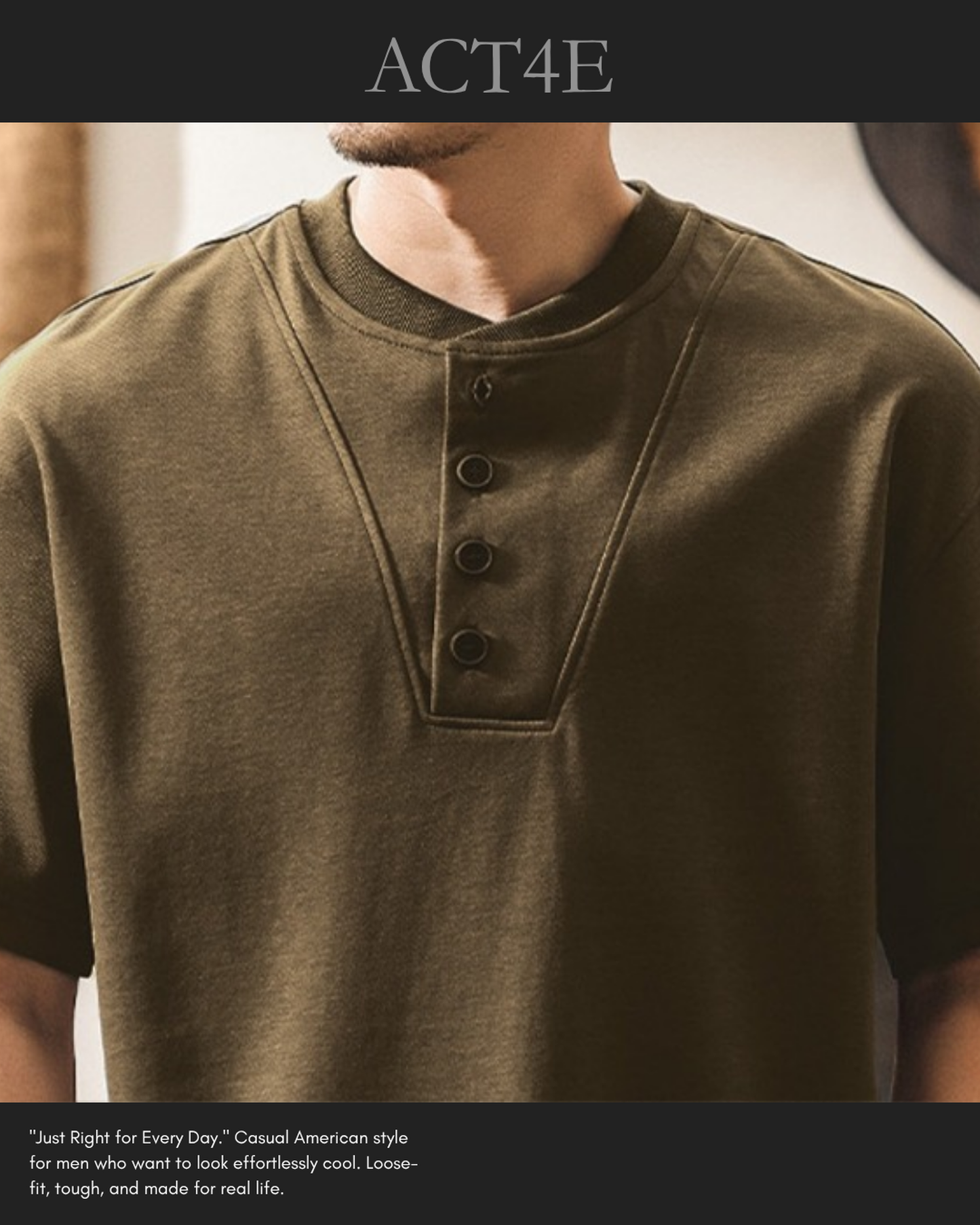 american retro henley neck short sleeve t-shirt 2color 【ACT0161】