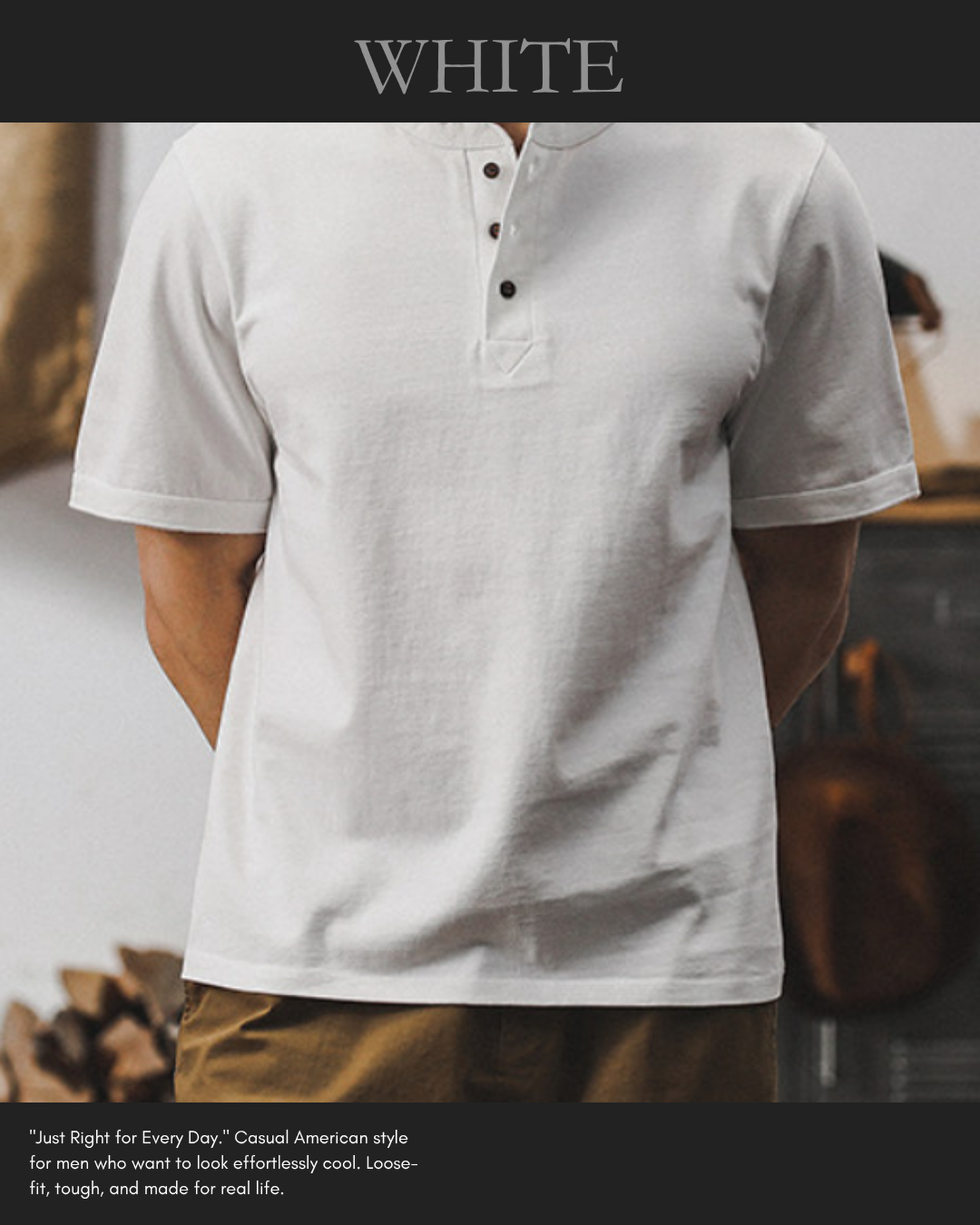 loose cotton henley neck t-shirt 5color 【ACT0164】