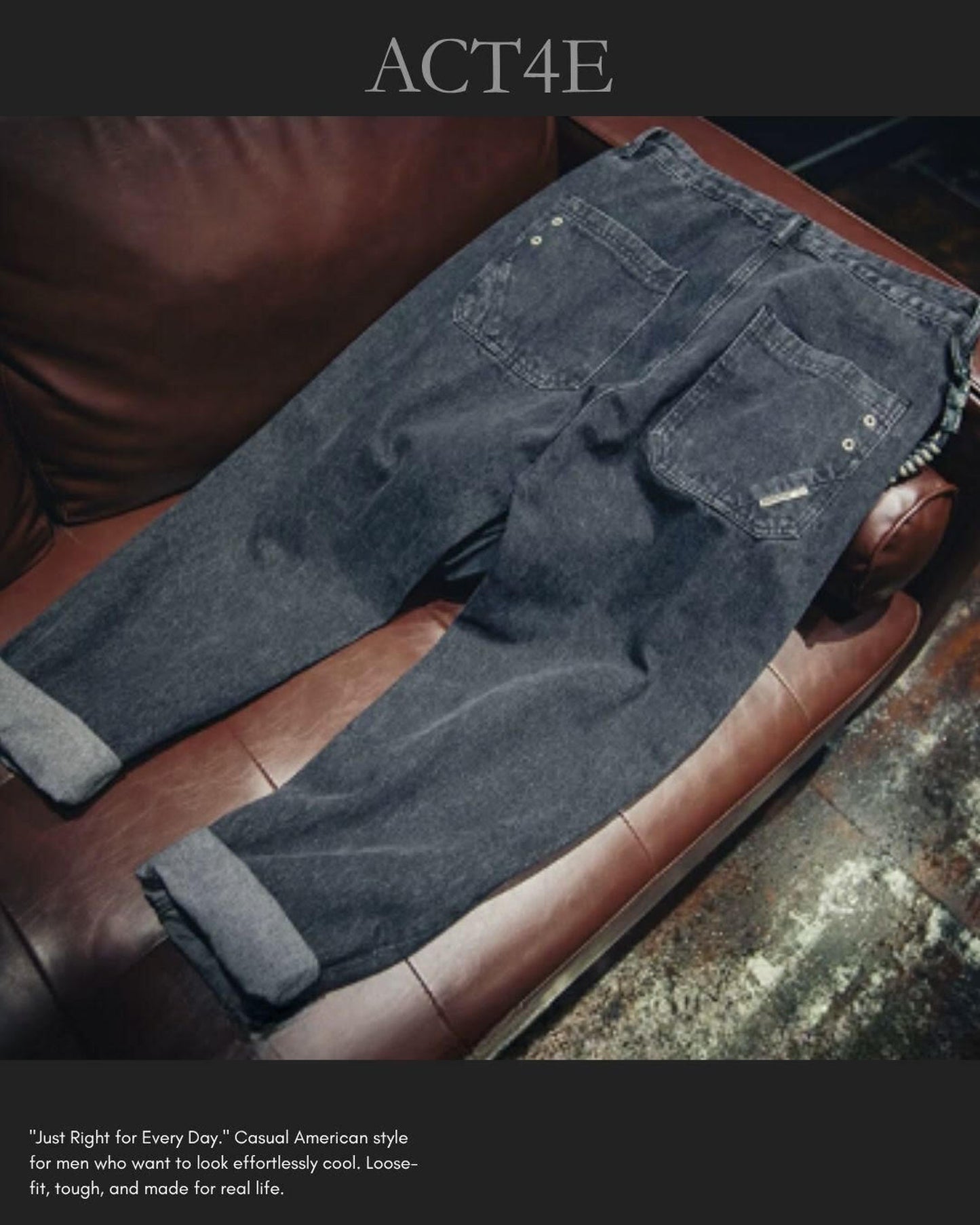 drawstring processed wide straight denim pants 【ACT0022】