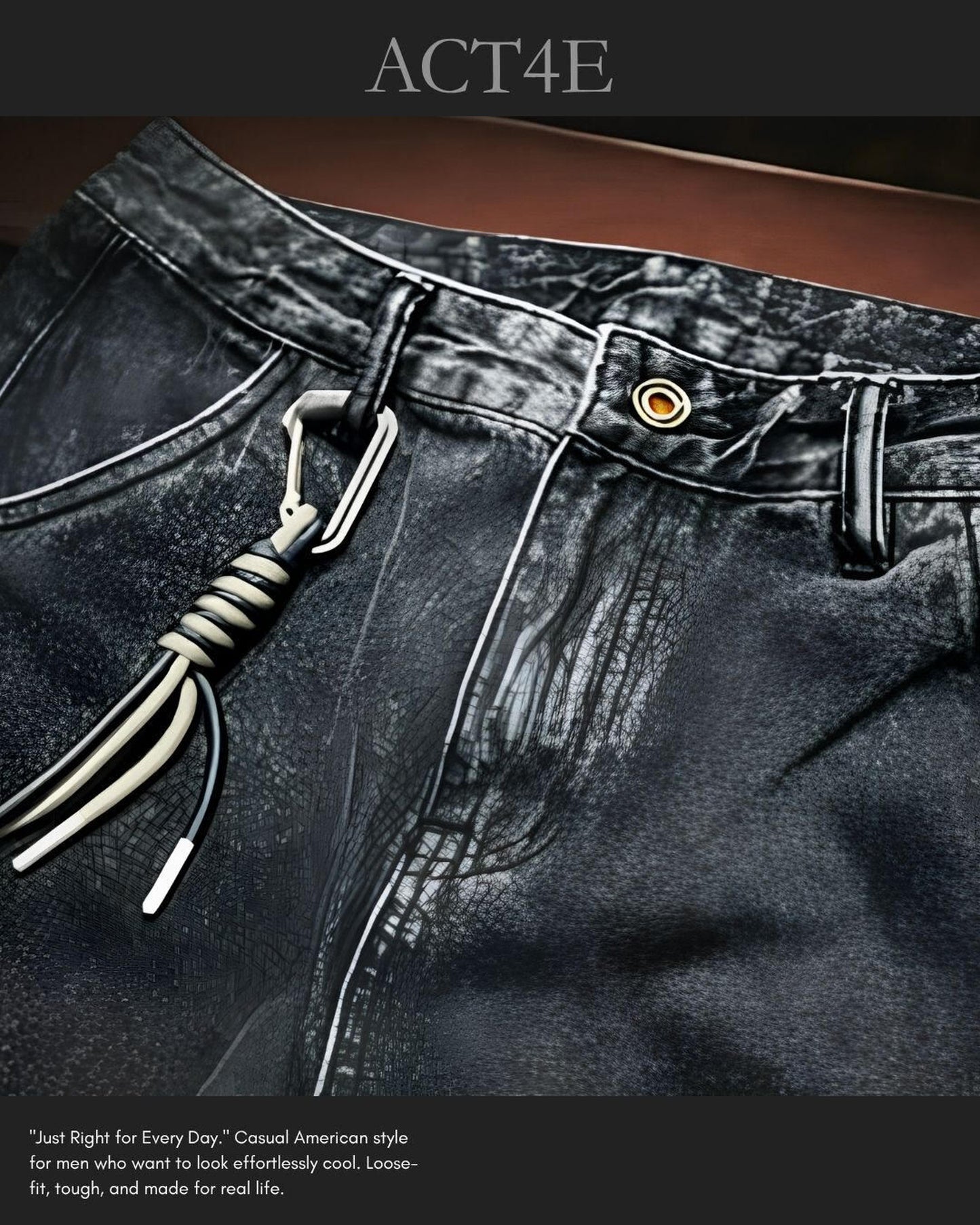 drawstring processed wide straight denim pants 【ACT0022】