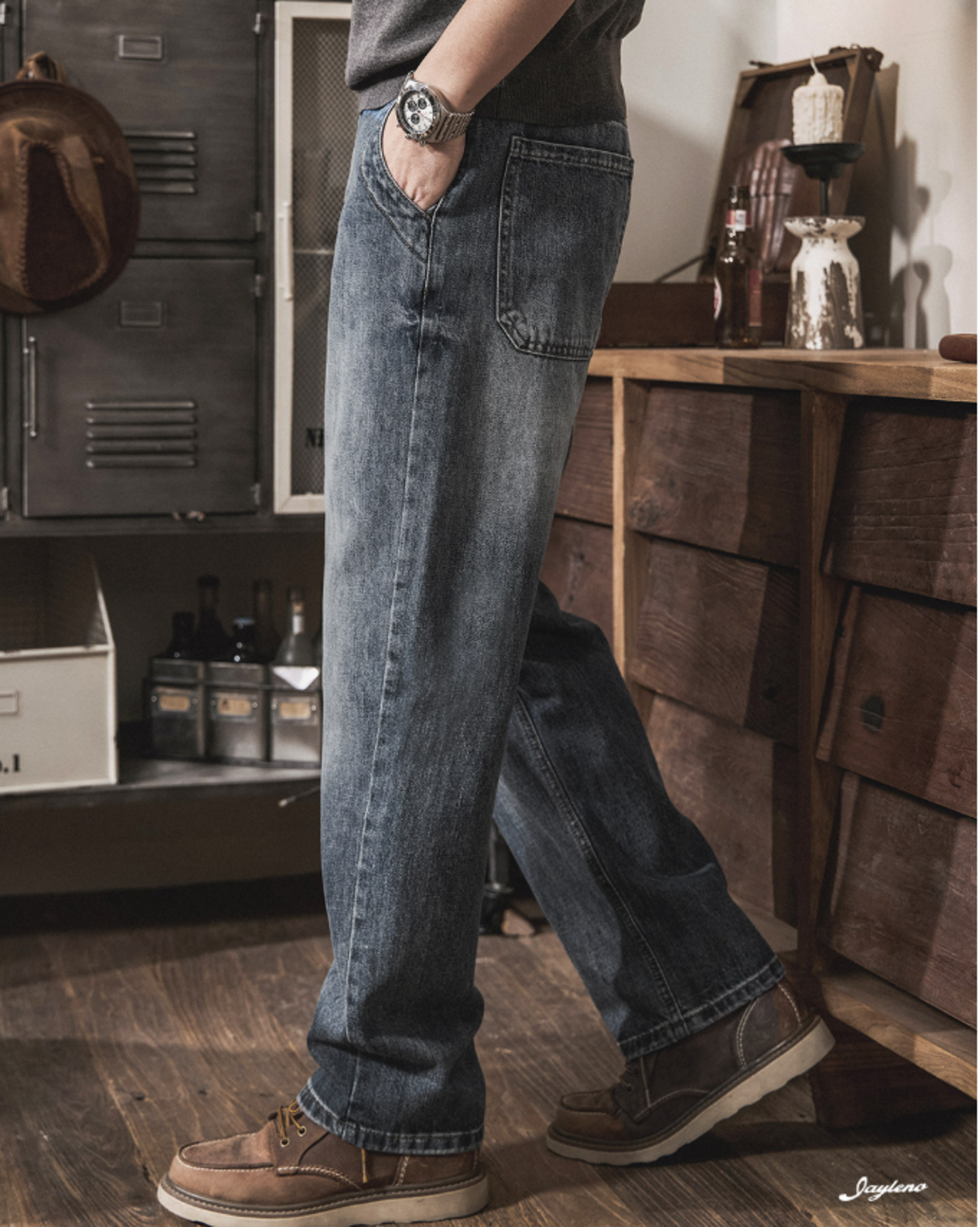 heavy weight loose straight denim pants 【ACT0203】