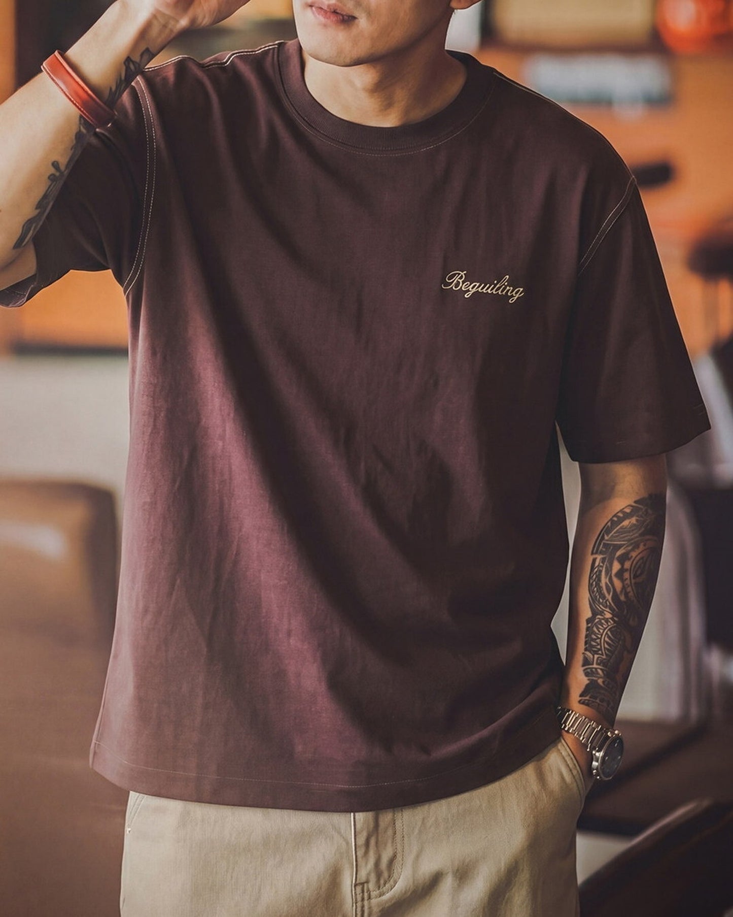 Retro Flap-Pocket Vintage Henley-Neck T-Shirt 3color 【ACT0088】